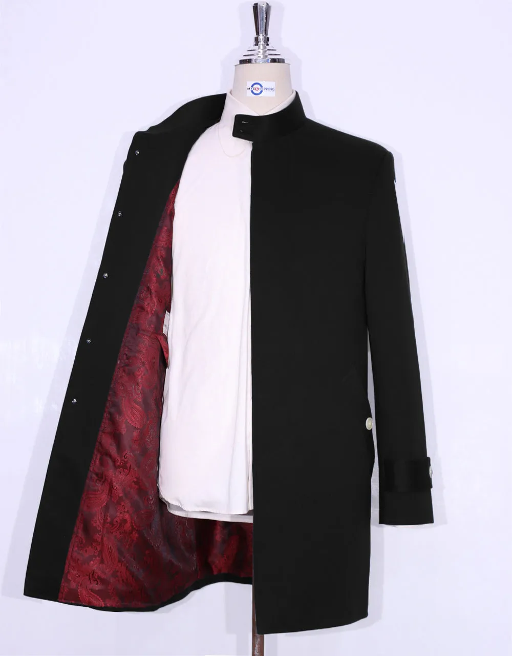 60s Style Black Funnel Neck Coat