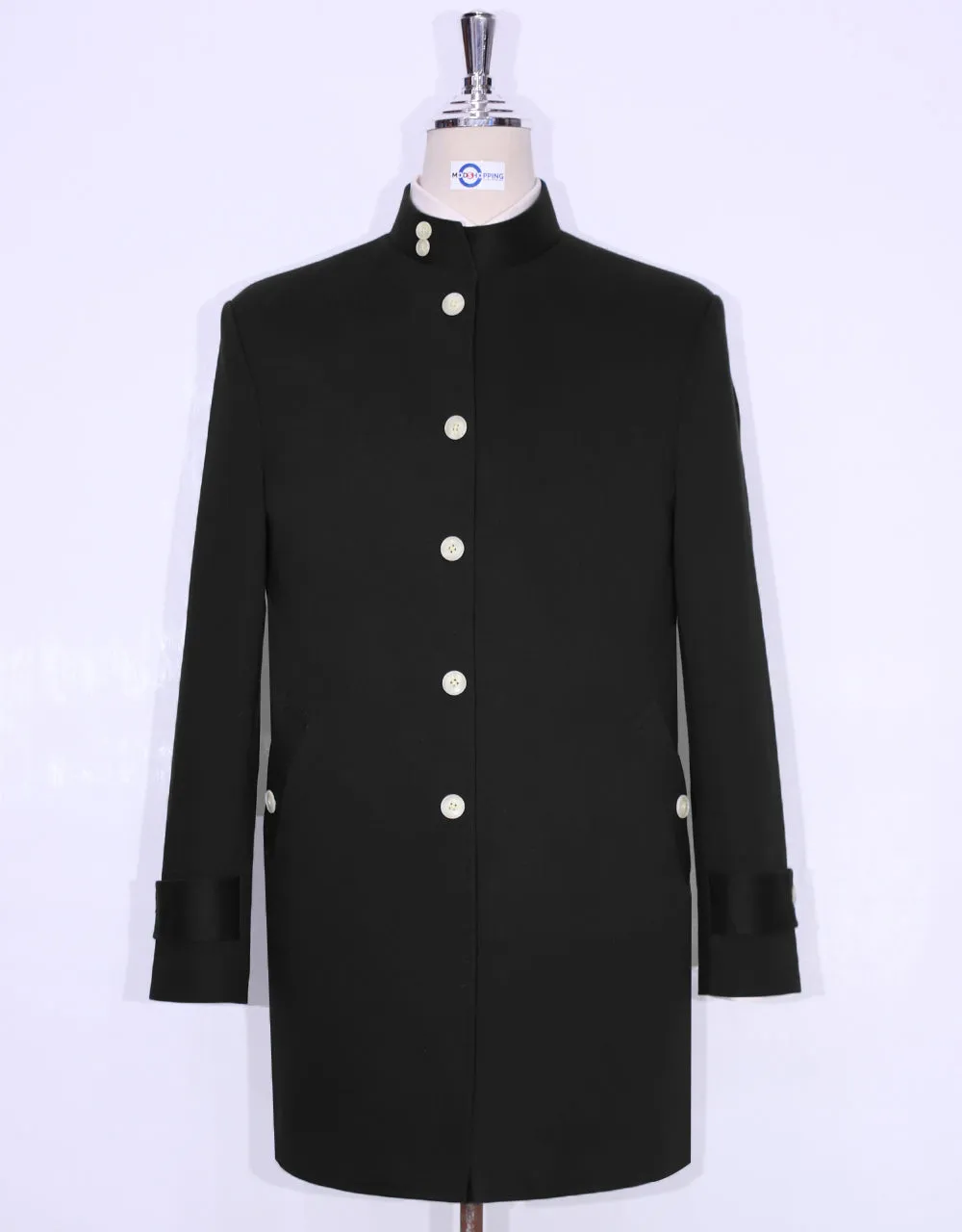 60s Style Black Funnel Neck Coat