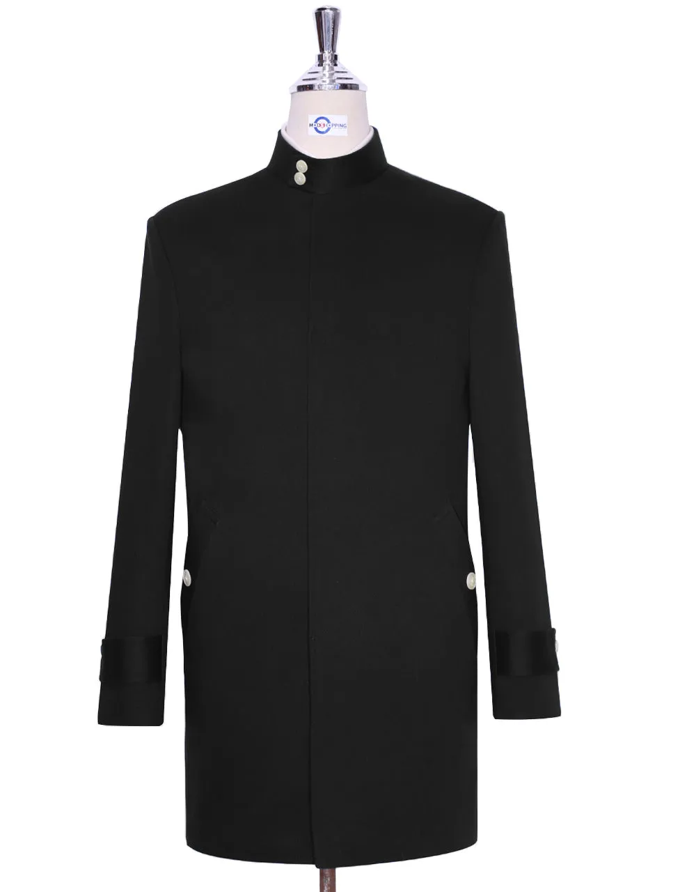 60s Style Black Funnel Neck Coat