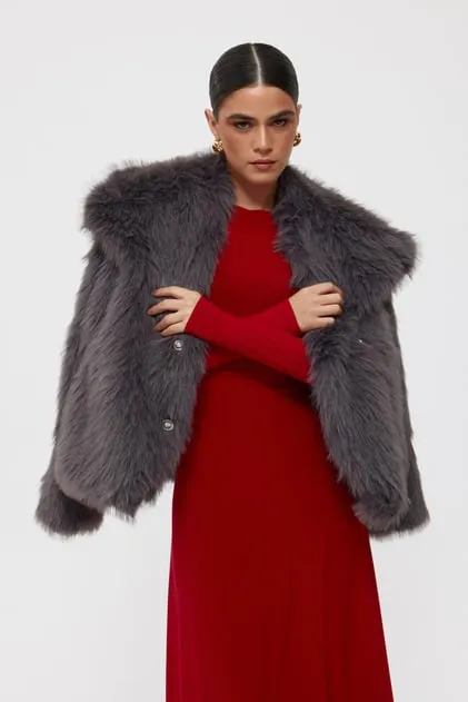 Anthracite Short Faux Fur Jacket