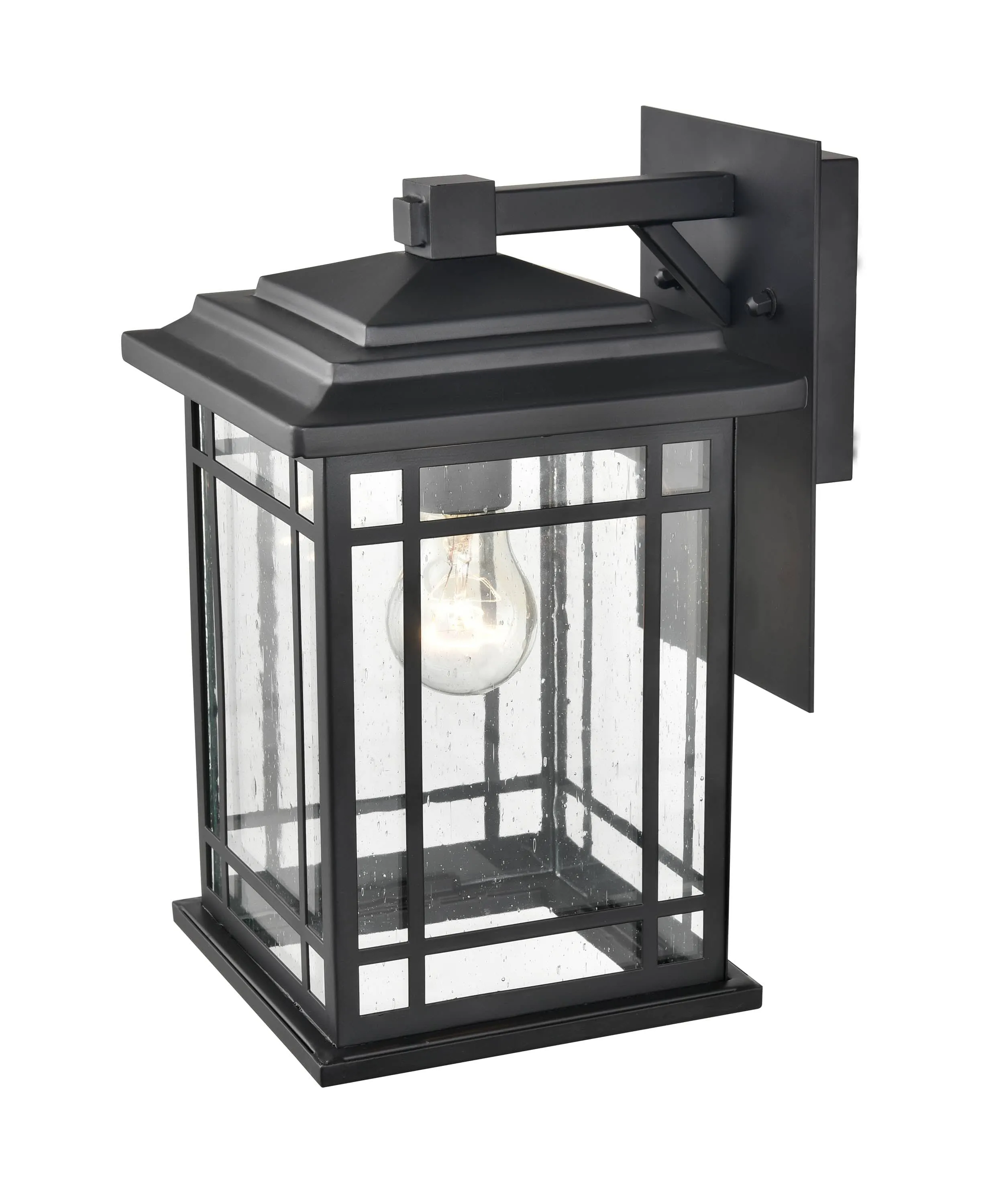 Armington Outdoor Wall Sconce - Powder Coat Black - Clear Seeded Glass - 8.625in. Extension - E26 Medium Base