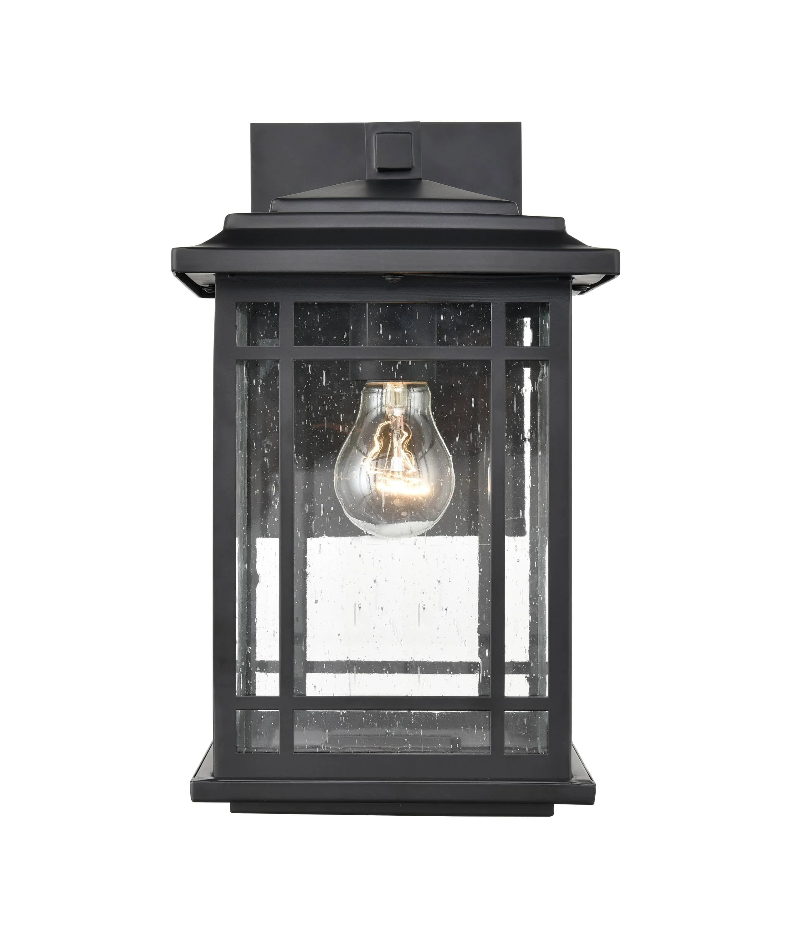 Armington Outdoor Wall Sconce - Powder Coat Black - Clear Seeded Glass - 8.625in. Extension - E26 Medium Base