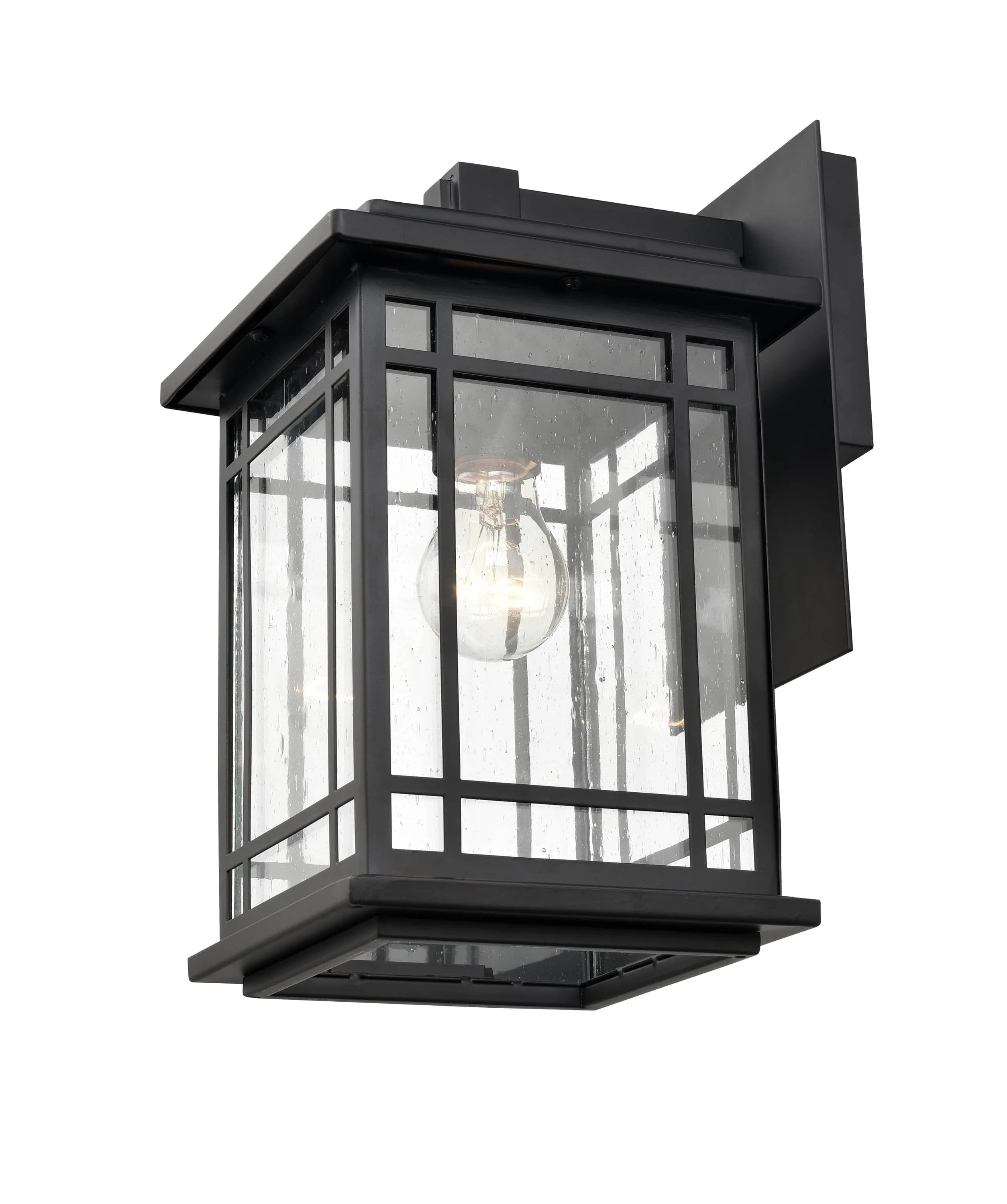 Armington Outdoor Wall Sconce - Powder Coat Black - Clear Seeded Glass - 8.625in. Extension - E26 Medium Base