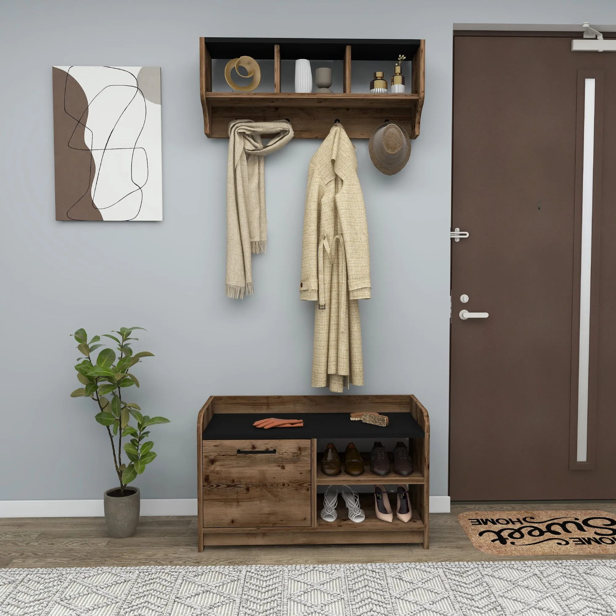 Aurora Hallway Coat Rack with Shelves