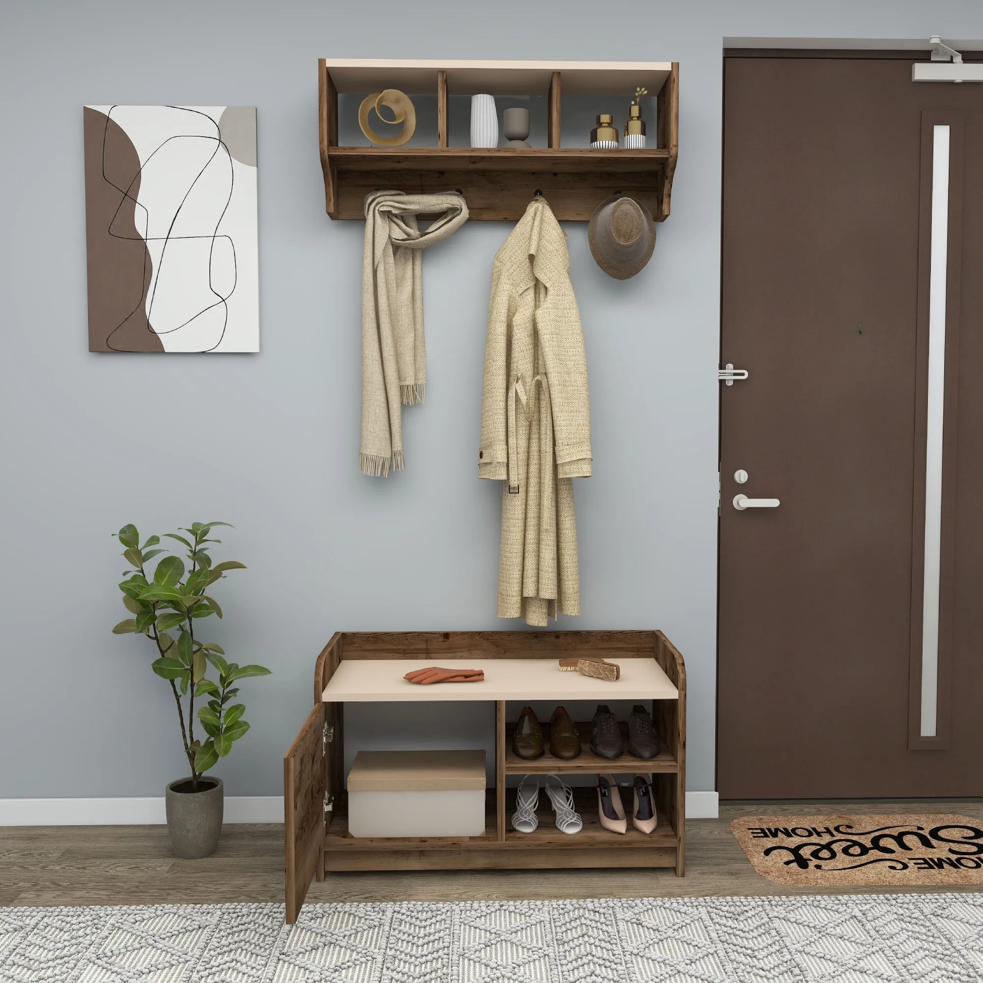 Aurora Hallway Coat Rack with Shelves