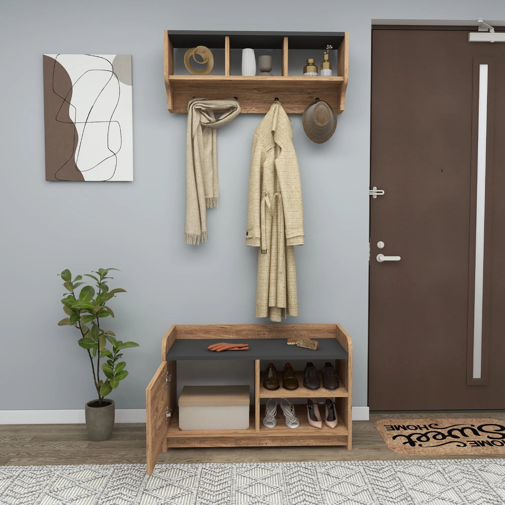 Aurora Hallway Coat Rack with Shelves