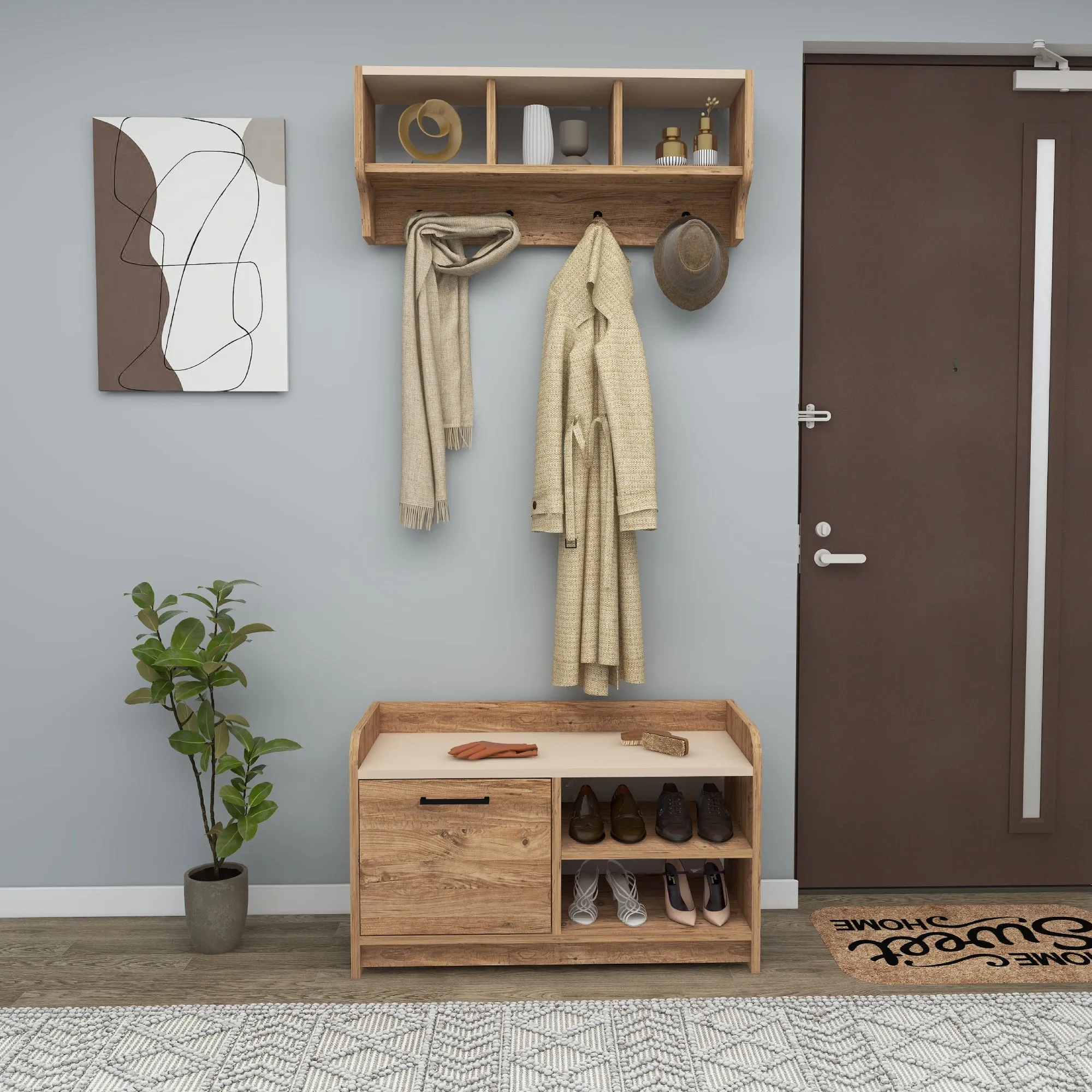 Aurora Hallway Coat Rack with Shelves