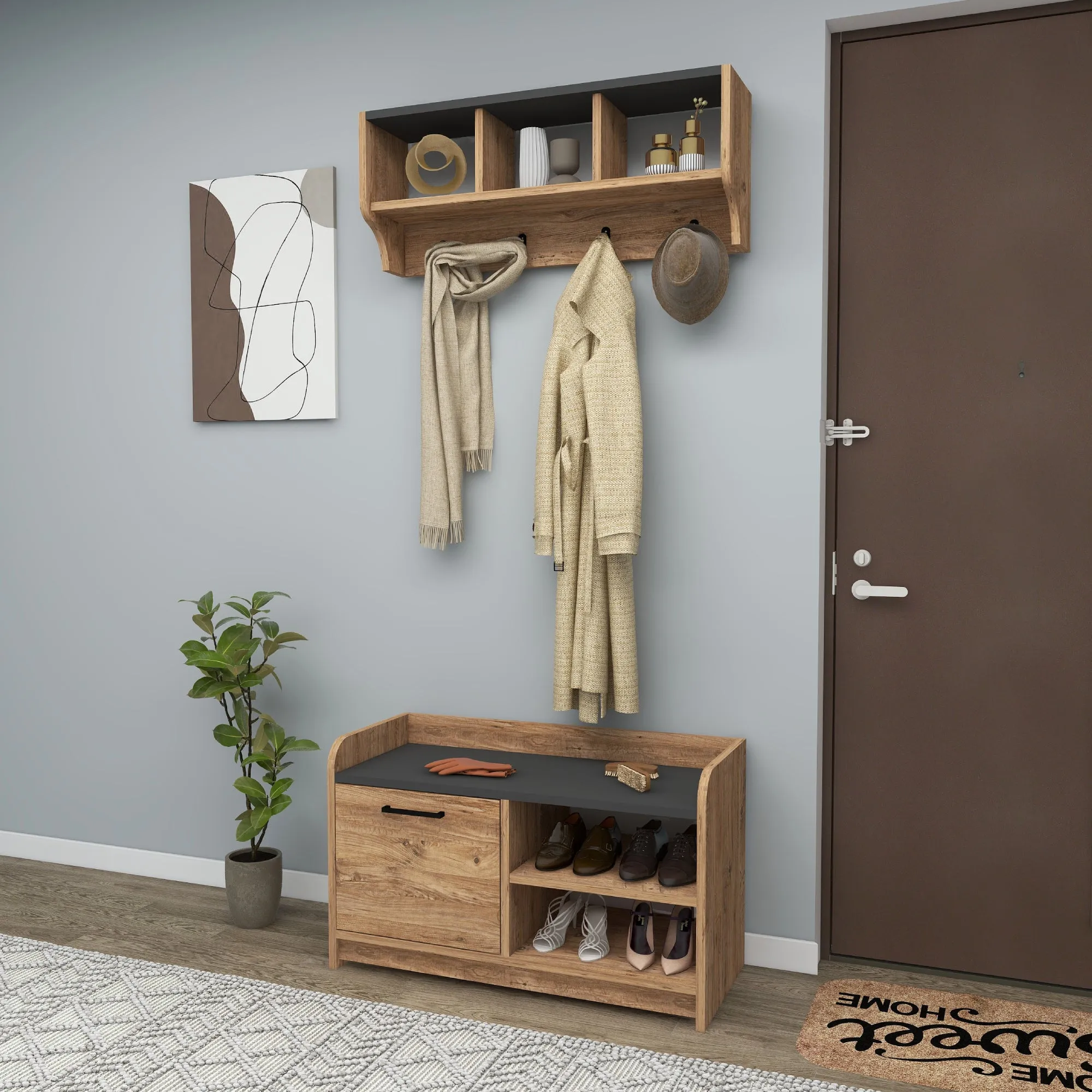 Aurora Hallway Coat Rack with Shelves