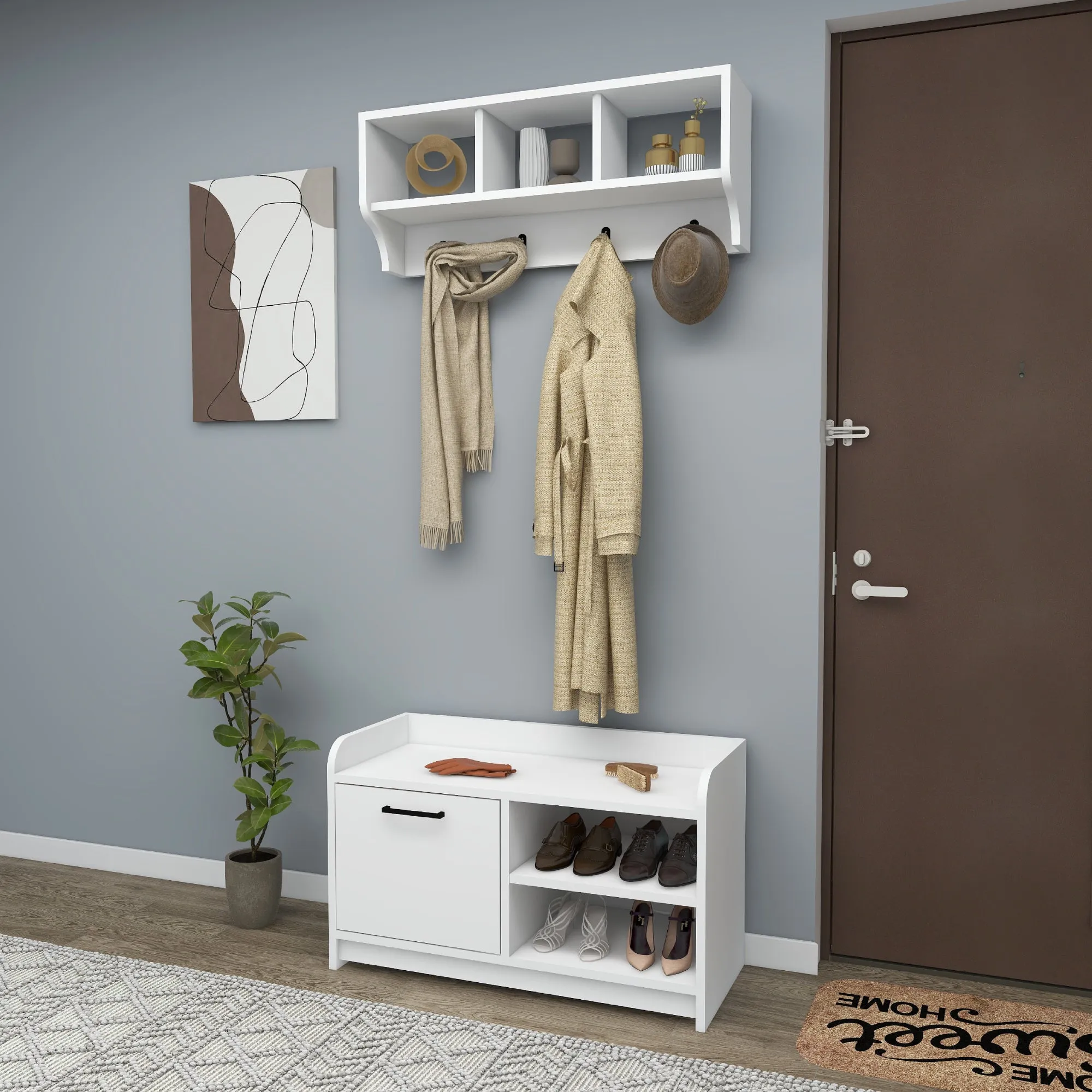 Aurora Hallway Coat Rack with Shelves