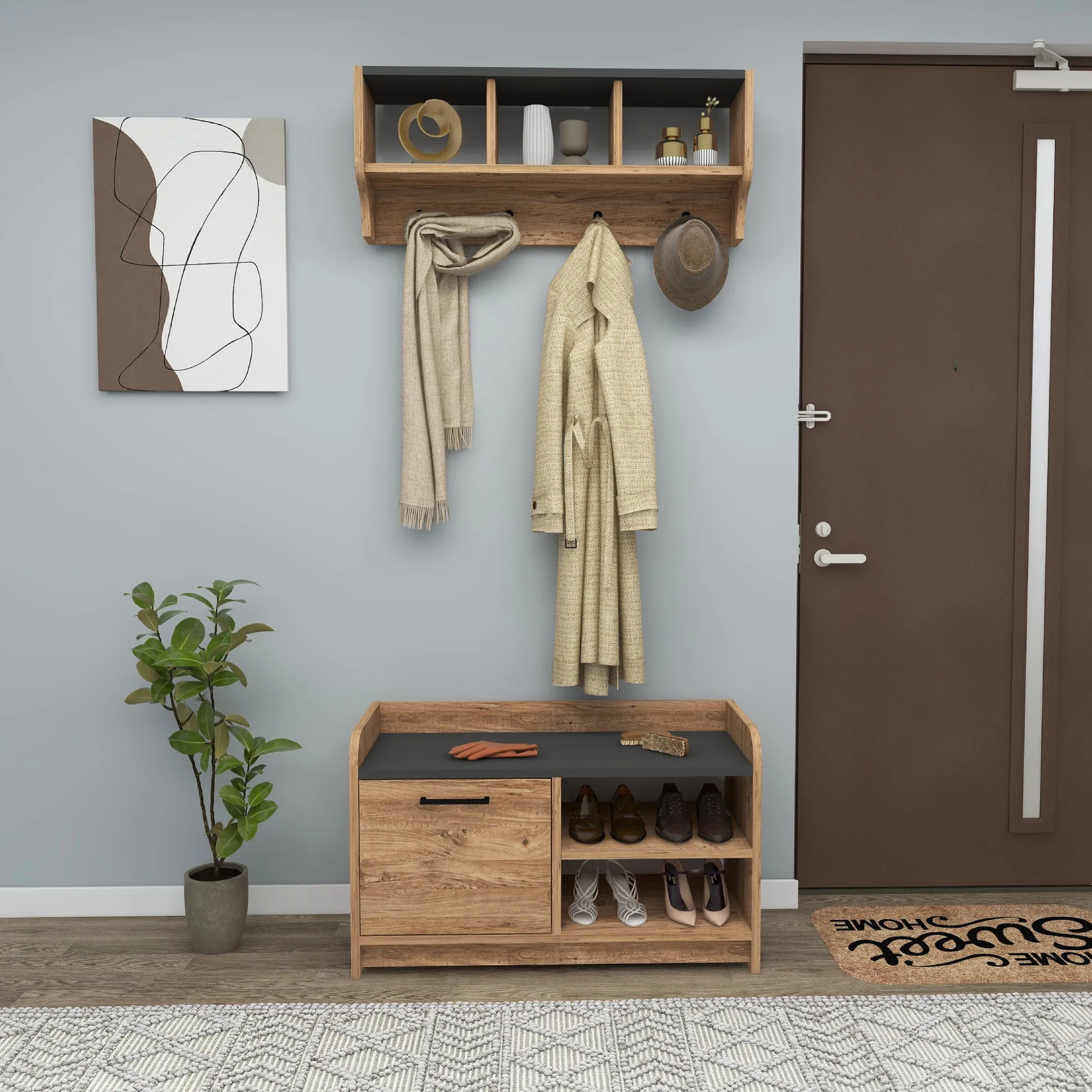 Aurora Hallway Coat Rack with Shelves