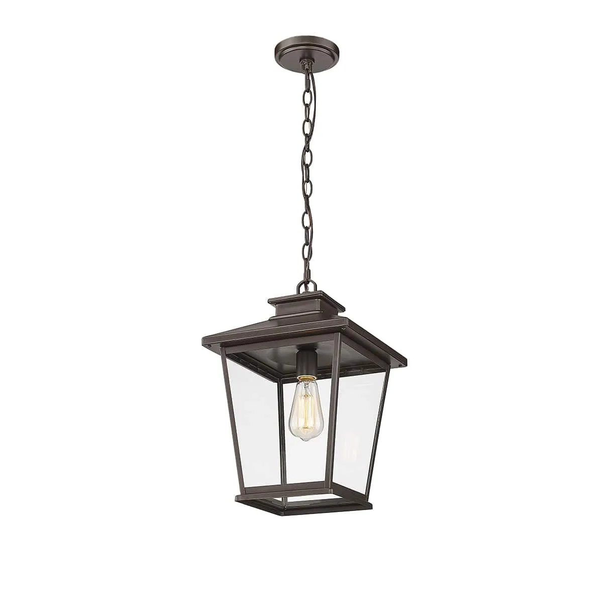 Bellmon Outdoor Hanging Lantern - Powder Coat Bronze - Clear Glass - 9.5in. Diameter - E26 Medium Base