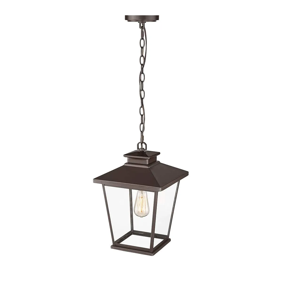 Bellmon Outdoor Hanging Lantern - Powder Coat Bronze - Clear Glass - 9.5in. Diameter - E26 Medium Base