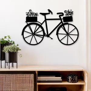 Bicycle with Flowers Living Room Decor - Minimalist Metal Wall Art - Rusty Garden Art