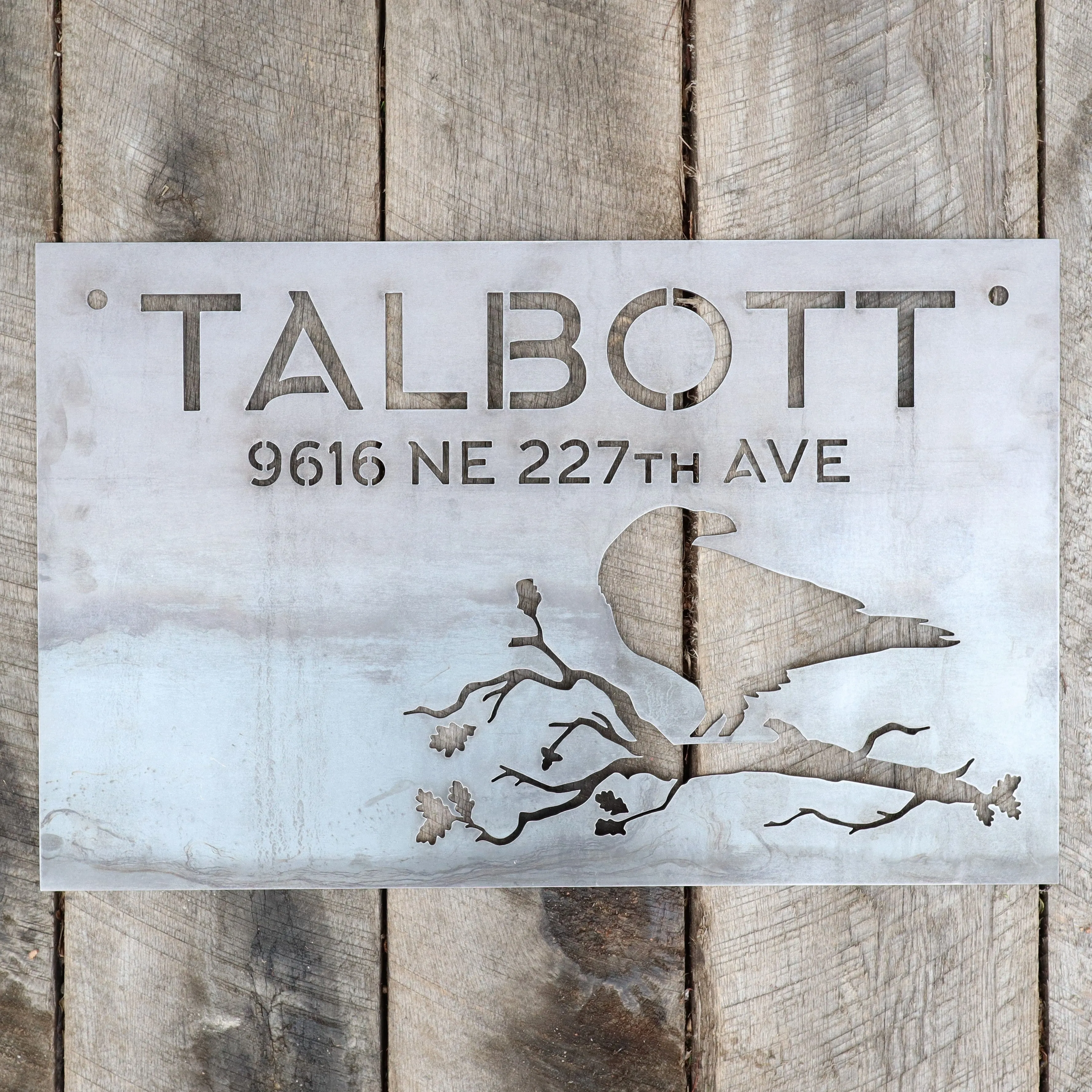 Bird on Tree Branch Hanging Metal Address Sign - Family Name, House Number Signs, Personalized Home Decor, Custom Metal Signs Outdoor