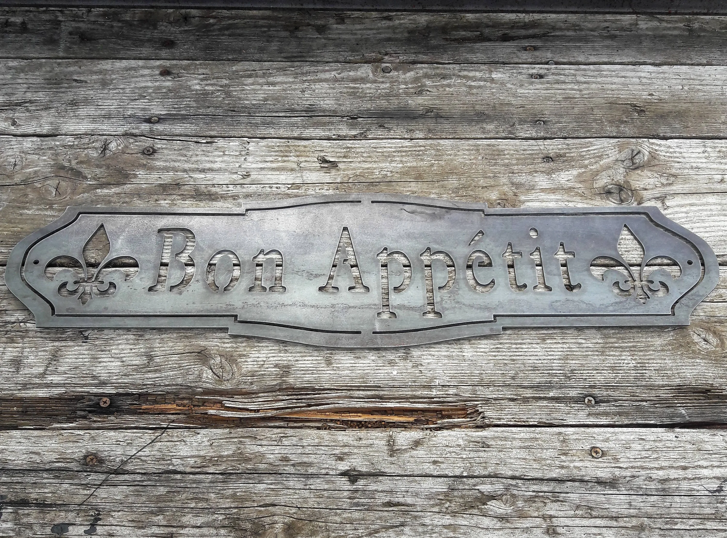 Bon Appetit Metal Sign - French Country Industrial - Rustic Farmhouse Kitchen Wall Art