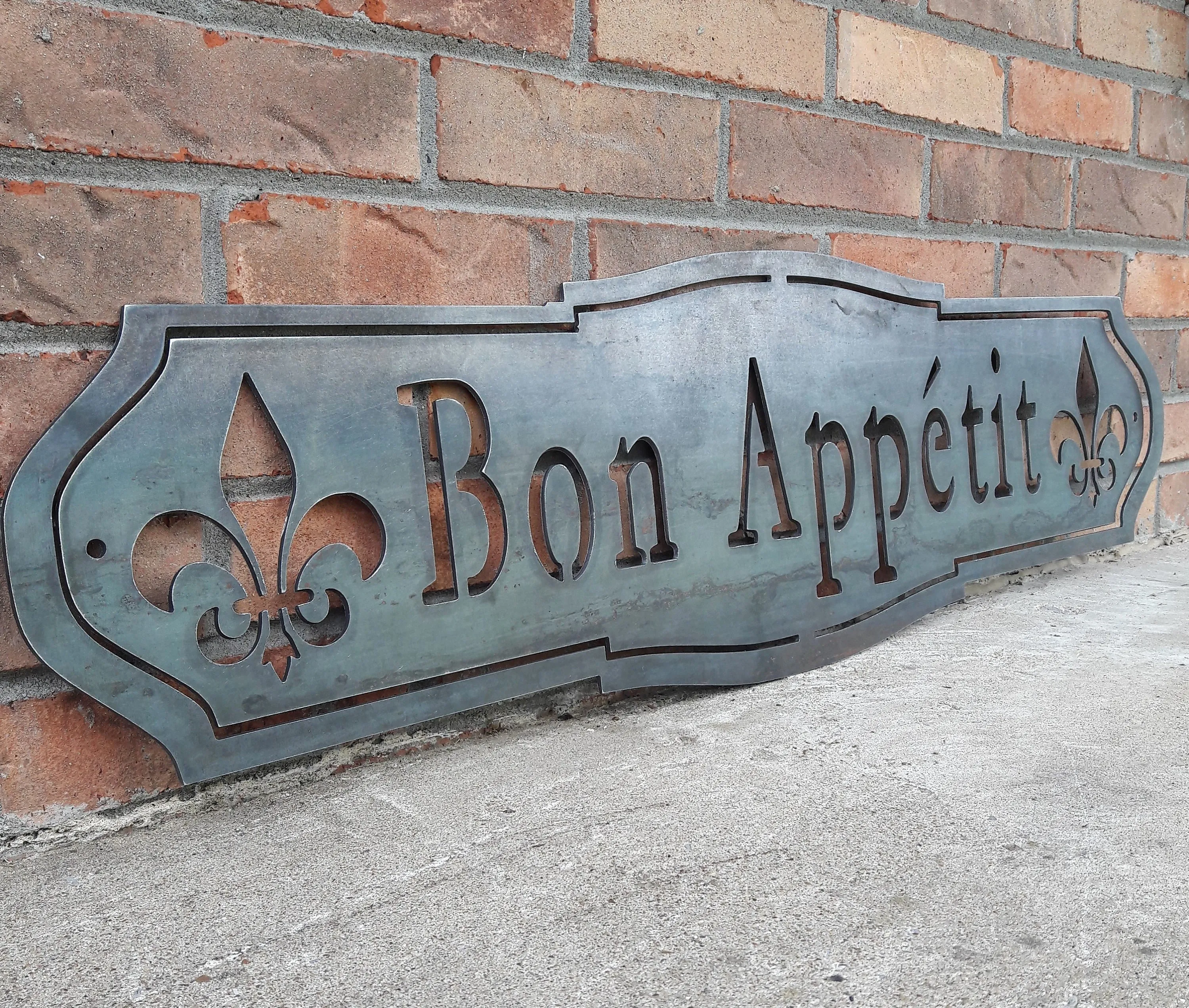 Bon Appetit Metal Sign - French Country Industrial - Rustic Farmhouse Kitchen Wall Art