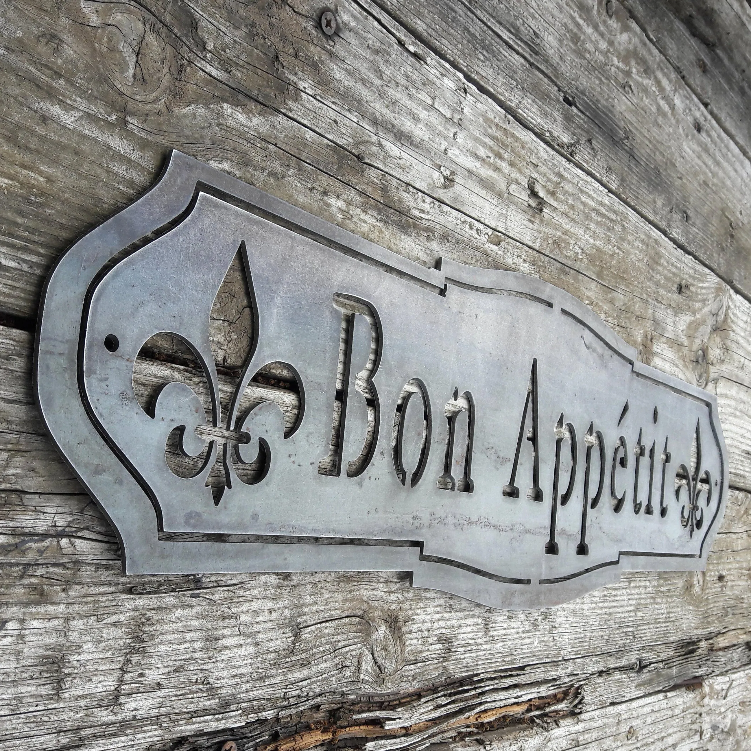 Bon Appetit Metal Sign - French Country Industrial - Rustic Farmhouse Kitchen Wall Art