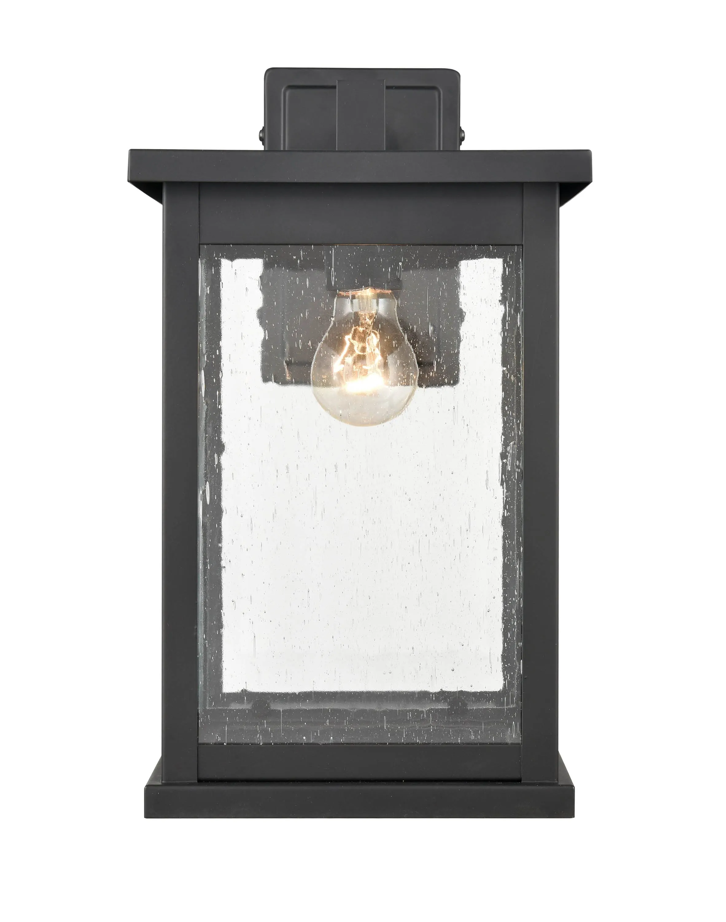 Bowton Outdoor Wall Sconce - Powder Coat Black - Clear Seeded Glass - 9.5in. Extension - E26 Medium Base