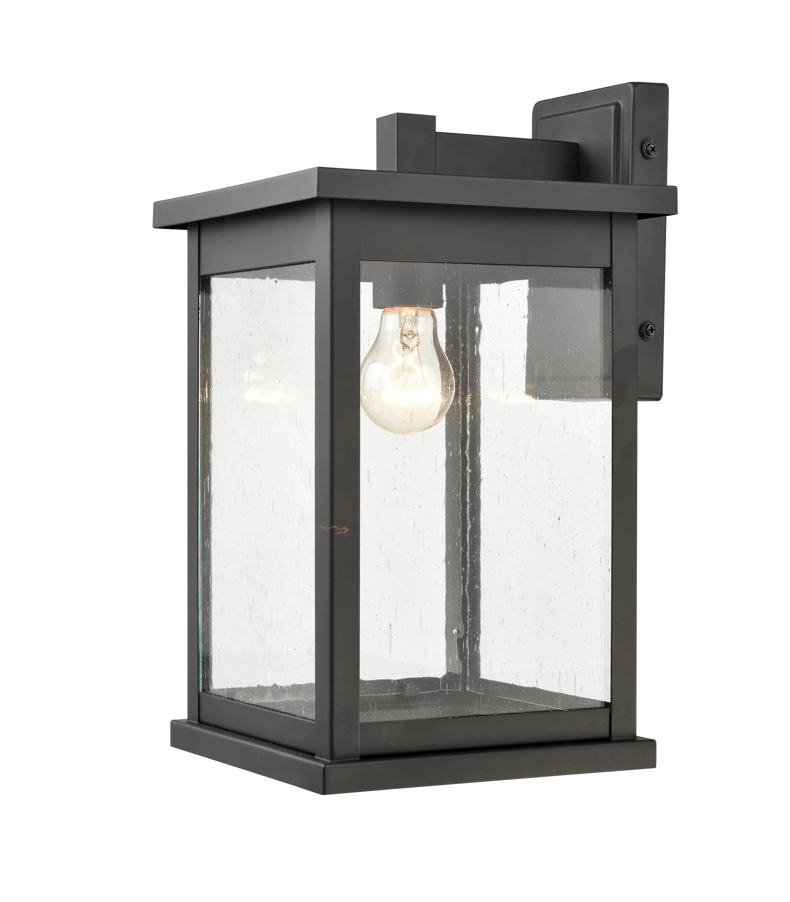 Bowton Outdoor Wall Sconce - Powder Coat Black - Clear Seeded Glass - 9.5in. Extension - E26 Medium Base