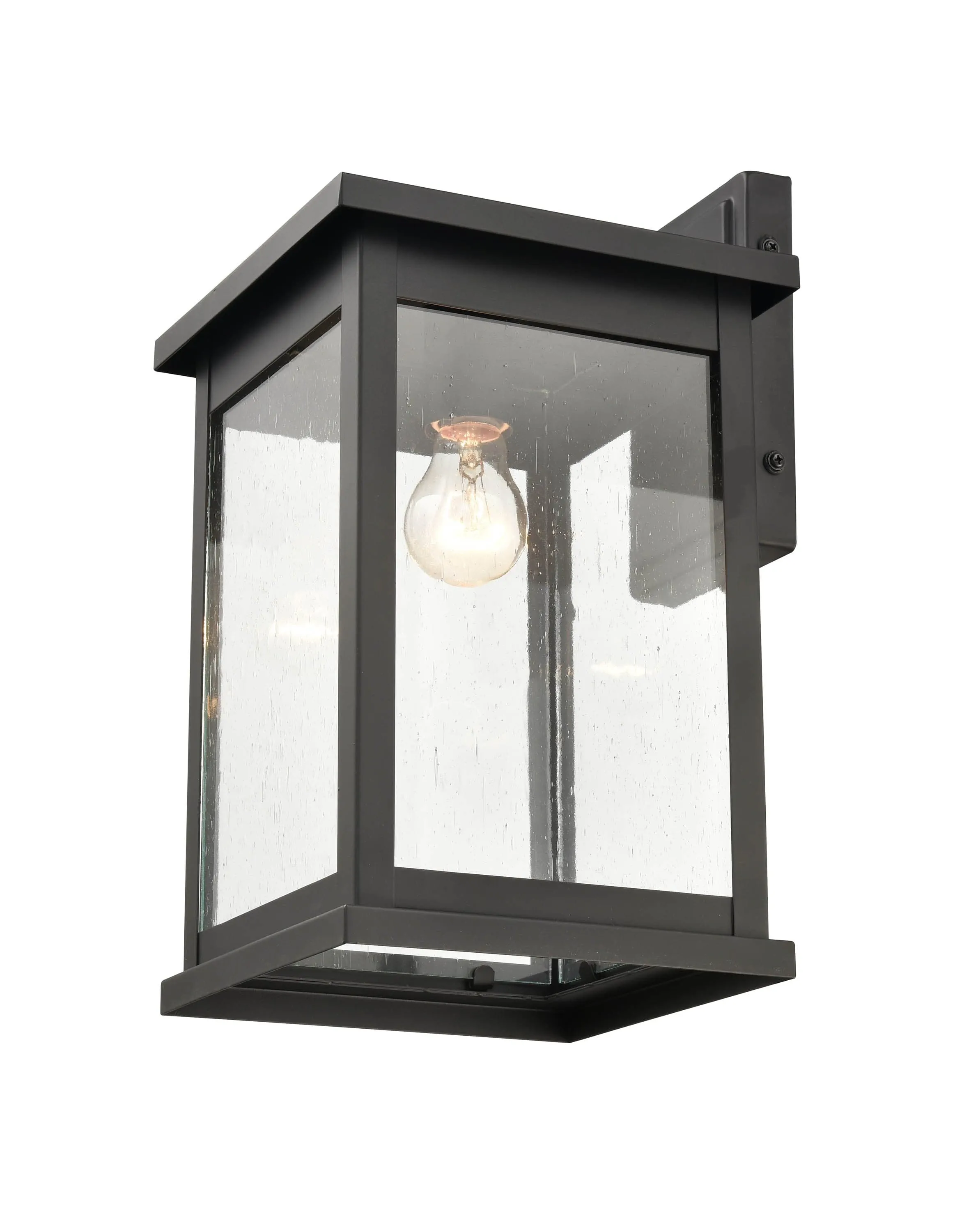 Bowton Outdoor Wall Sconce - Powder Coat Black - Clear Seeded Glass - 9.5in. Extension - E26 Medium Base