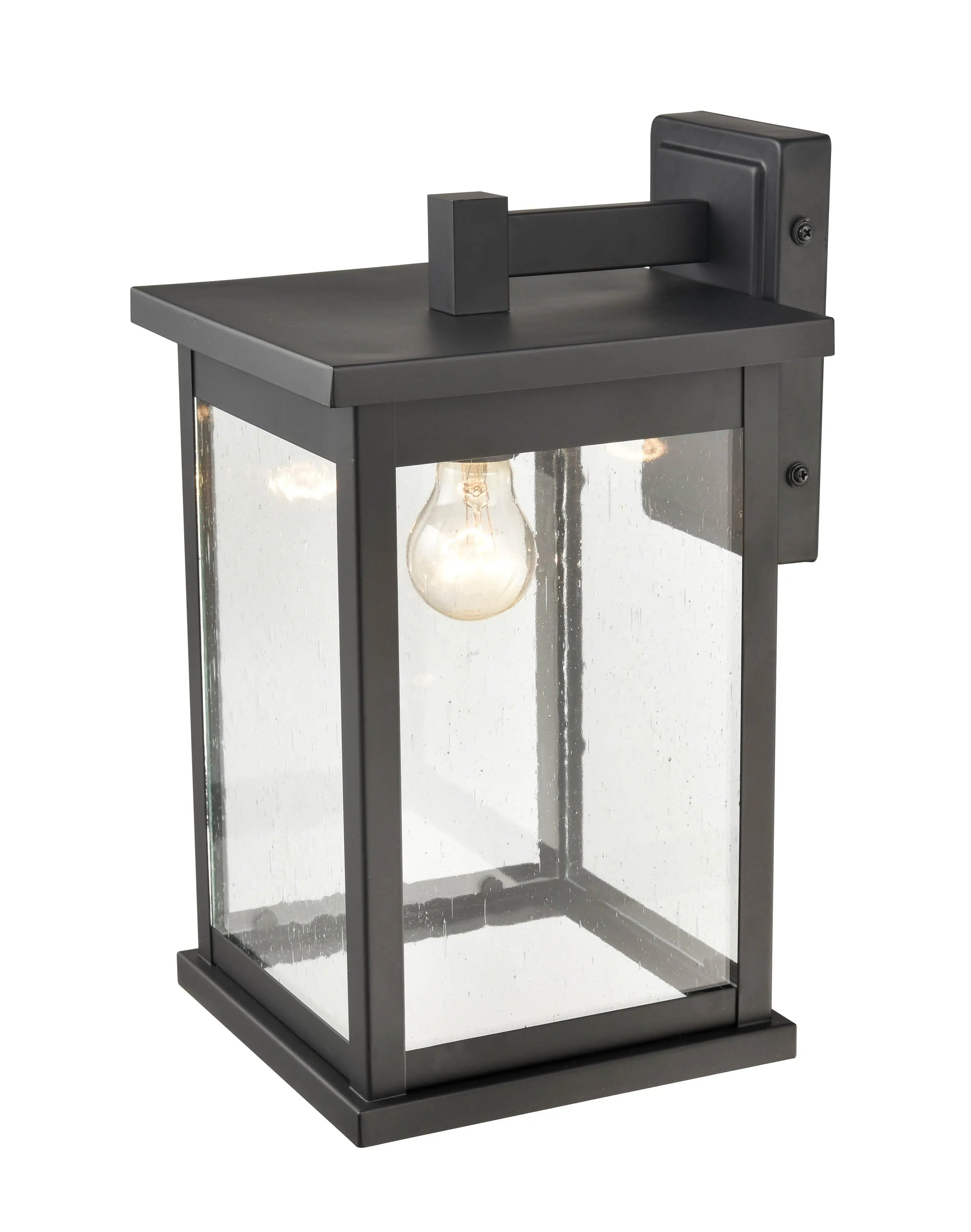 Bowton Outdoor Wall Sconce - Powder Coat Black - Clear Seeded Glass - 9.5in. Extension - E26 Medium Base