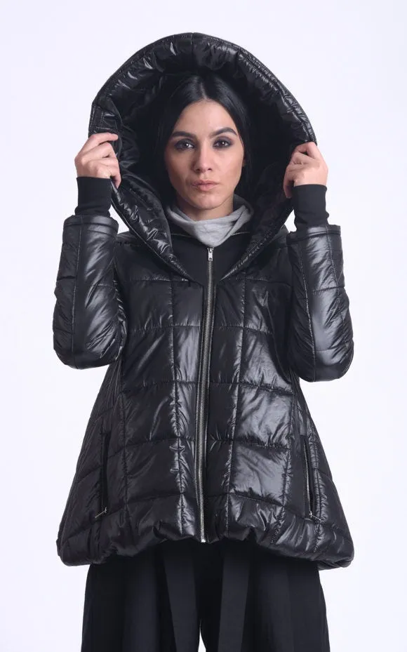 Casual Black Puffy Coat