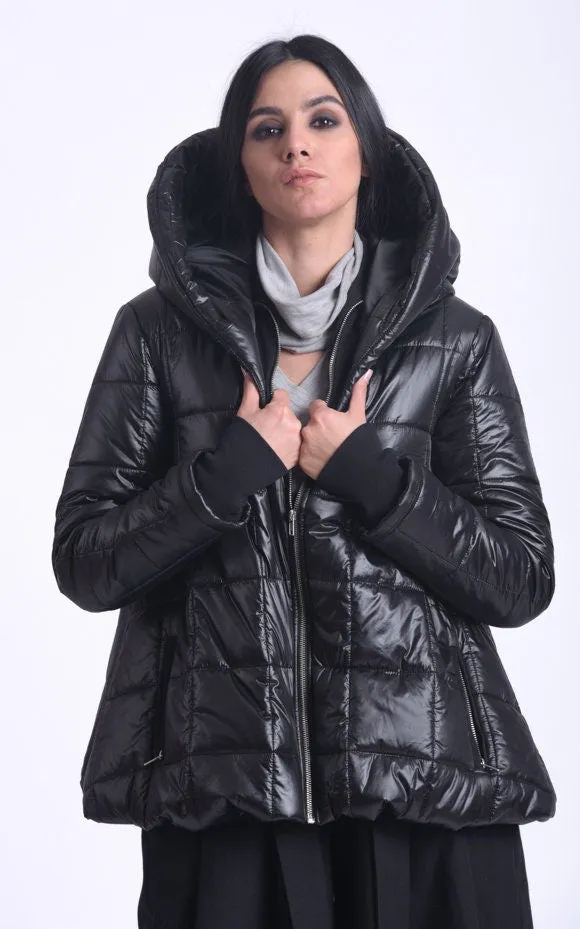 Casual Black Puffy Coat