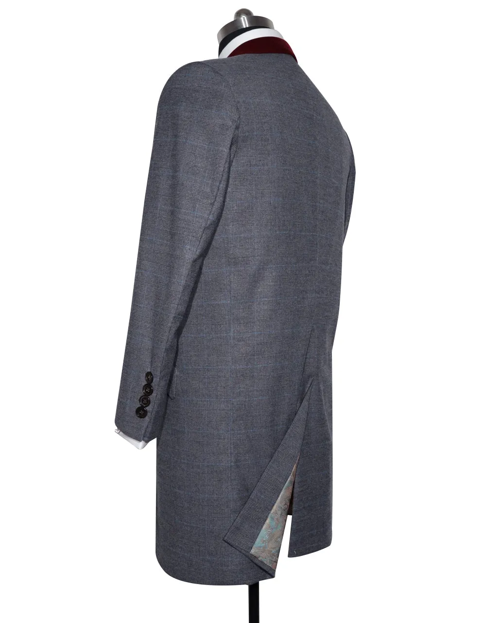 Charcoal Grey Prince of Wales Check Tweed Overcoat