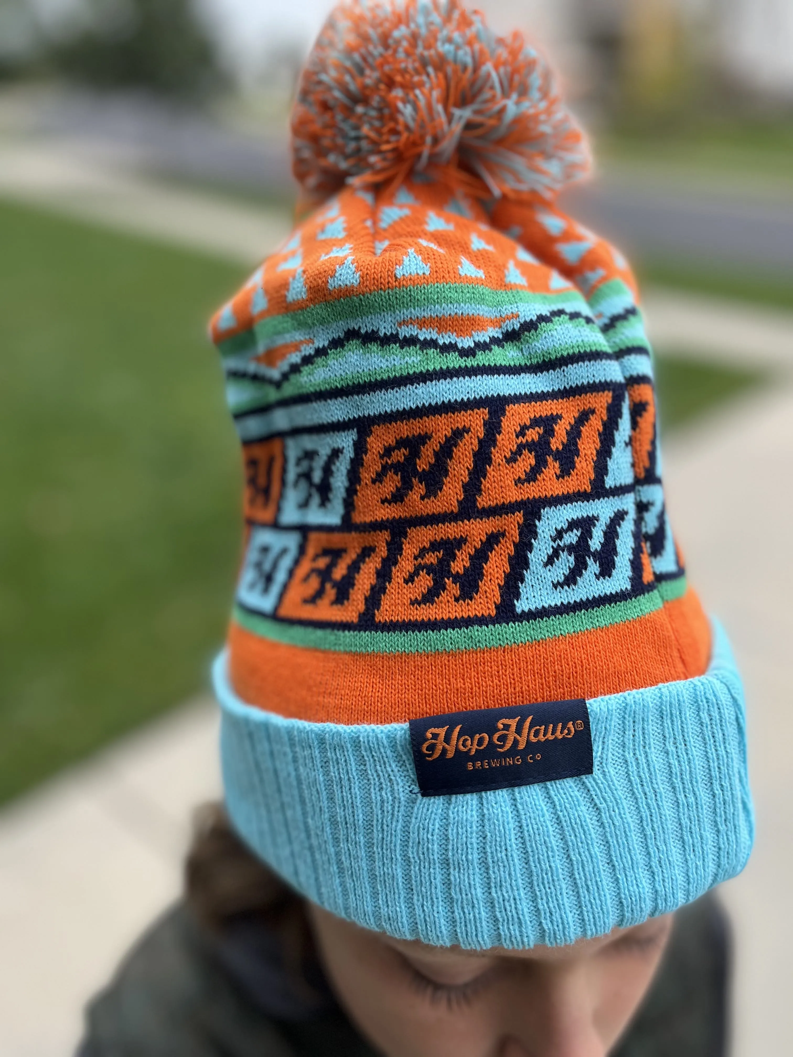 Colorful blue & orange winter hat