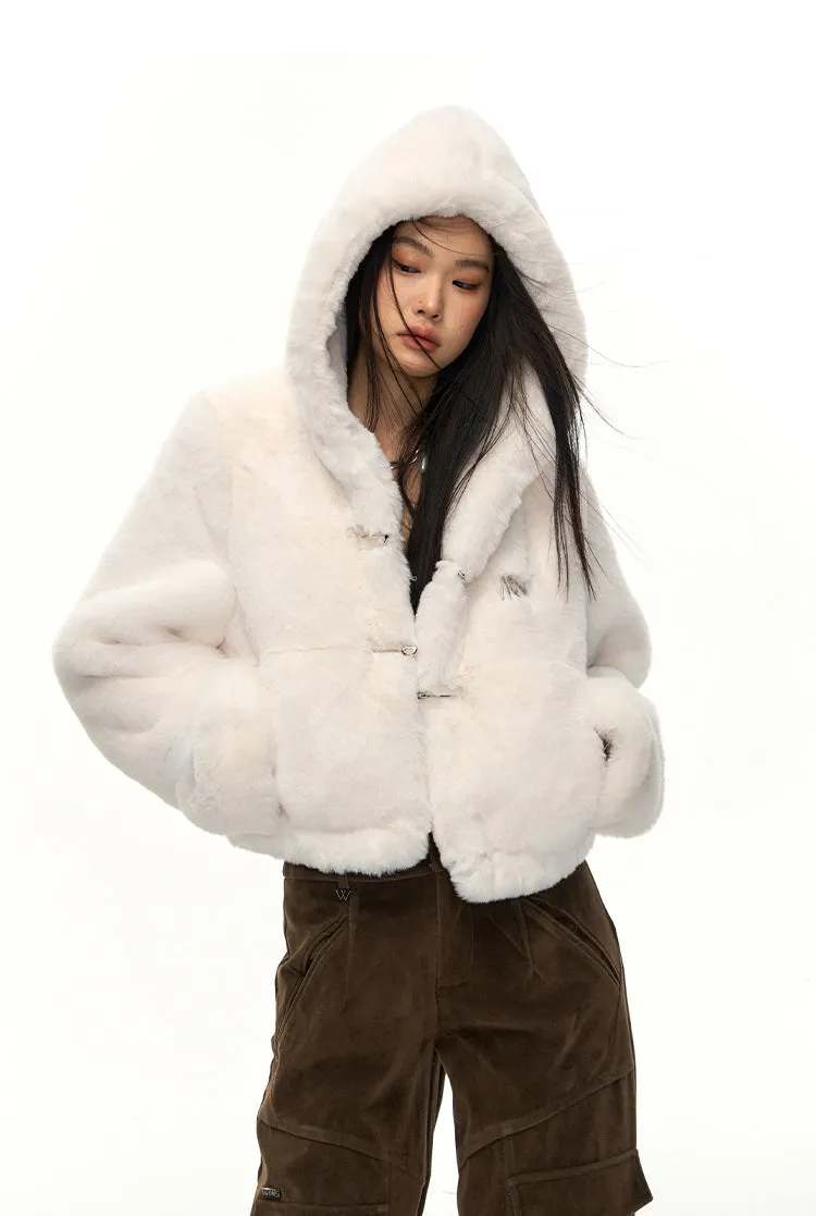 Cupid Moonlight in Winter Eco-Friendly Hooded Rabbit Fur Coat