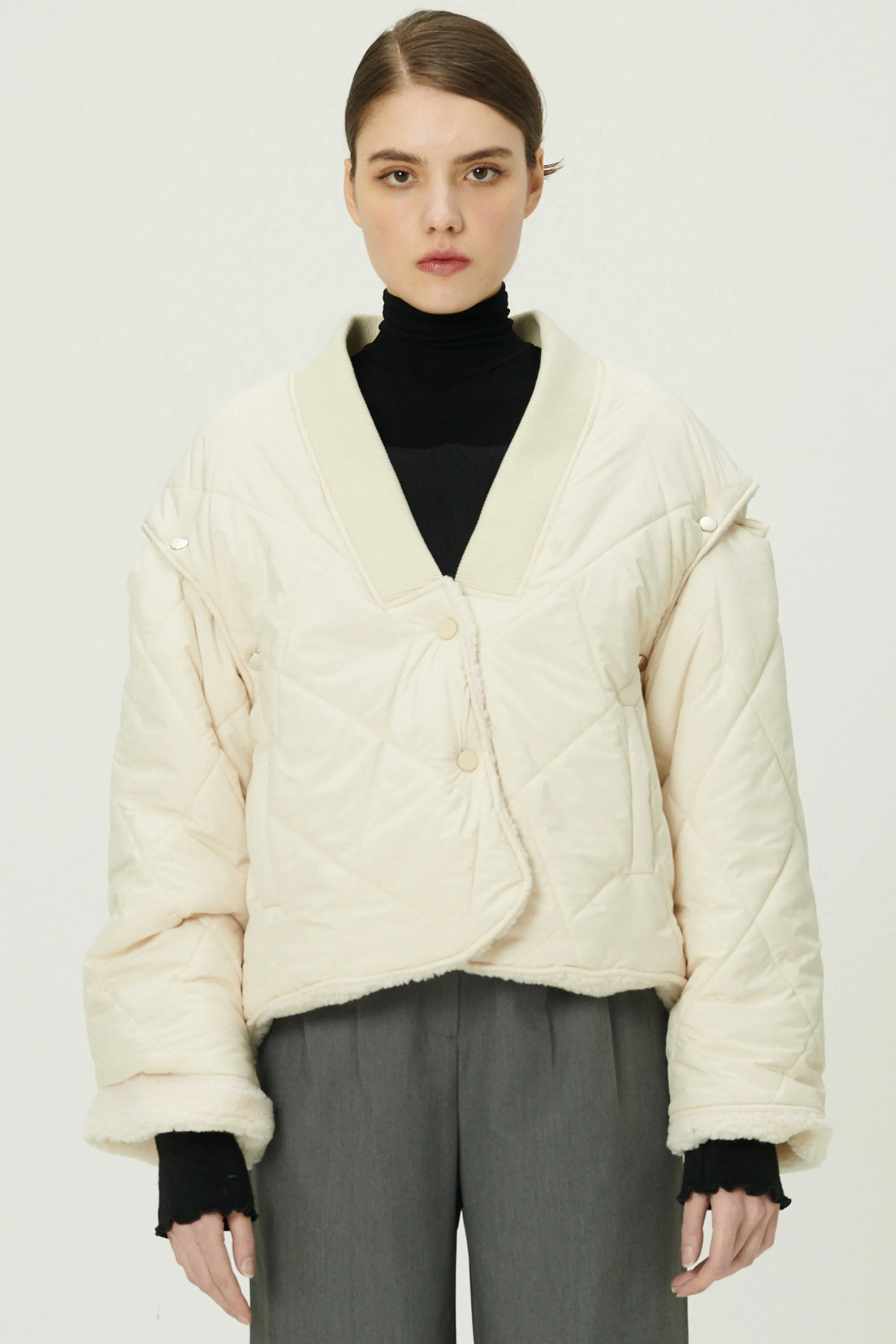 Eileen Quilted Sherpa Coat w/Detachable Sleeve