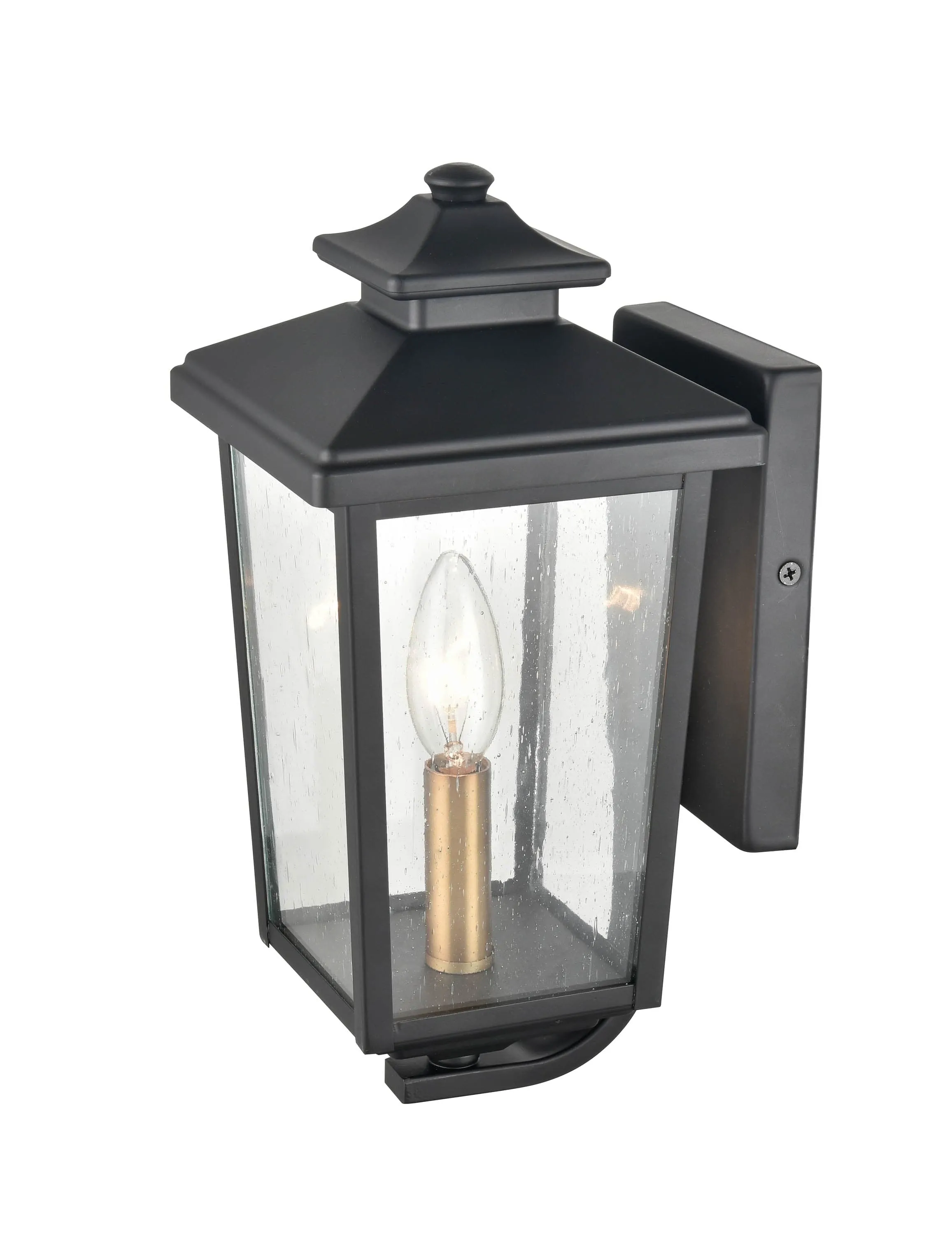 Eldrick Outdoor Wall Sconce - Powder Coat Black - Clear Seeded Glass - 6.875in. Extension - E12 Candelabra Base