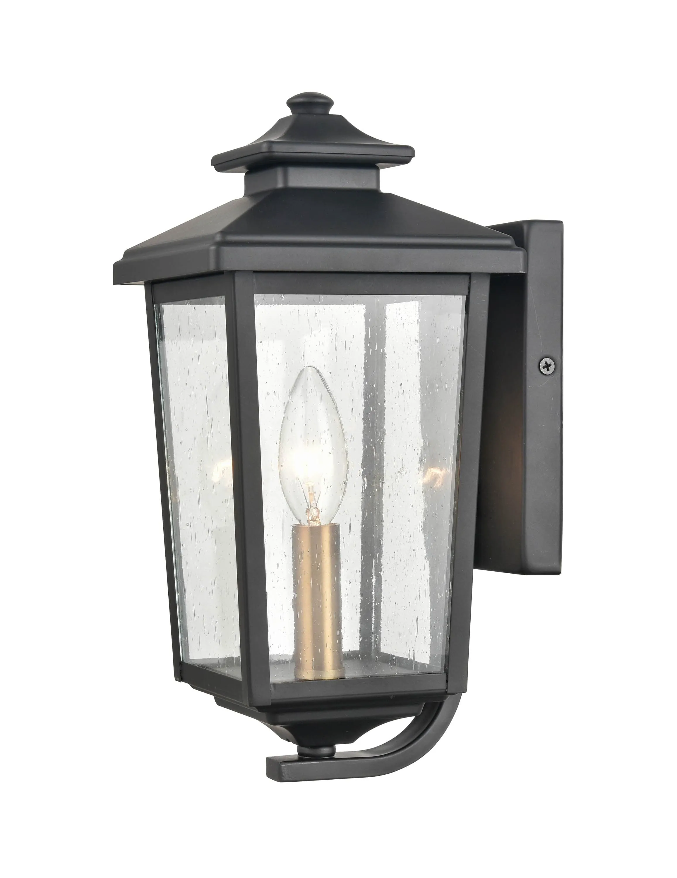 Eldrick Outdoor Wall Sconce - Powder Coat Black - Clear Seeded Glass - 6.875in. Extension - E12 Candelabra Base