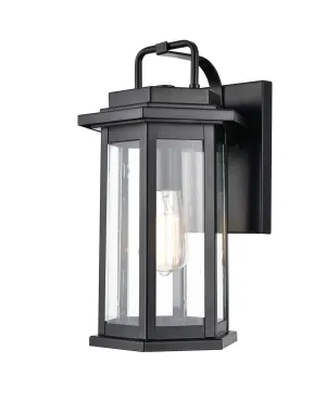 Ellis Outdoor Wall Sconce - Powder Coat Black - Clear Seeded Glass - 9in. Extension - E26 Medium Base