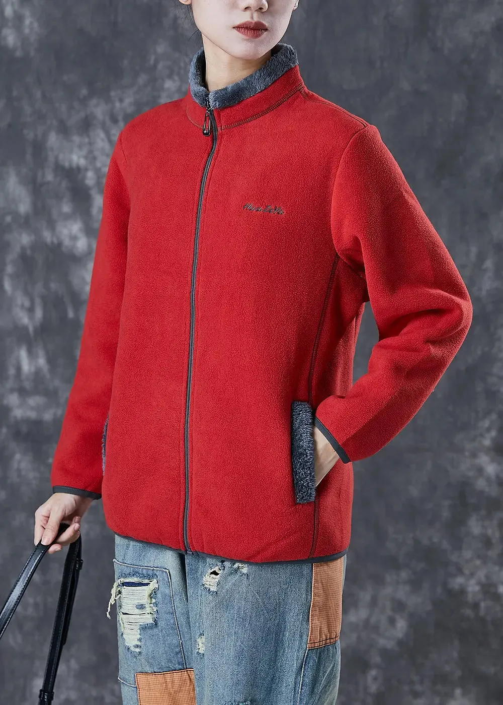 Embroidered Warm Fleece Coat