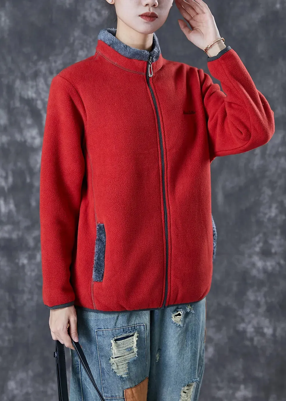 Embroidered Warm Fleece Coat