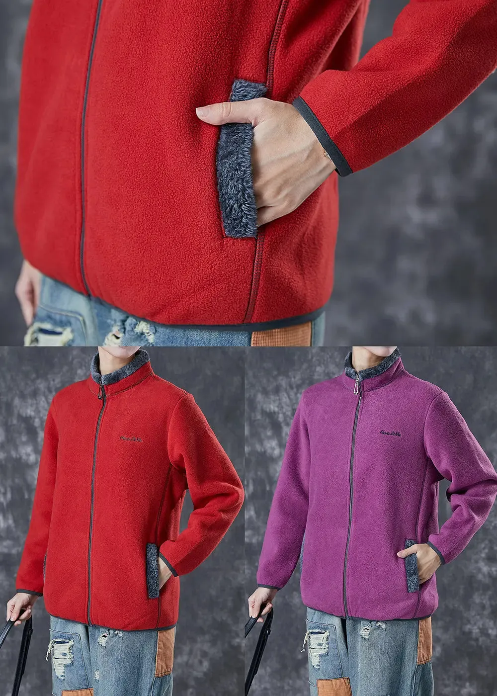 Embroidered Warm Fleece Coat