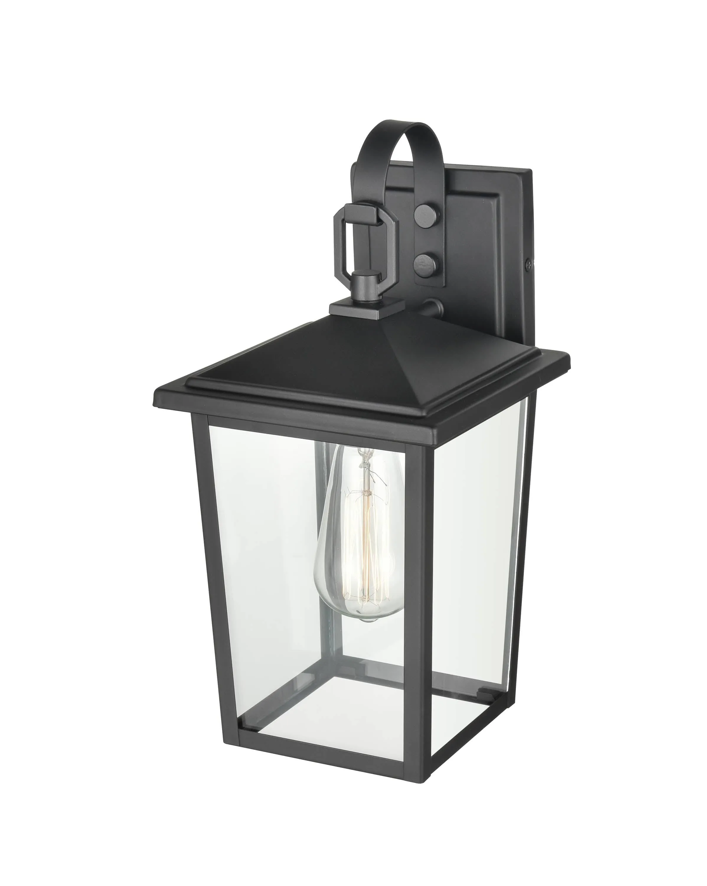 Fetterton Outdoor Wall Sconce - Powder Coat Black - Clear Glass - 7.25in. Extension - E26 Medium Base