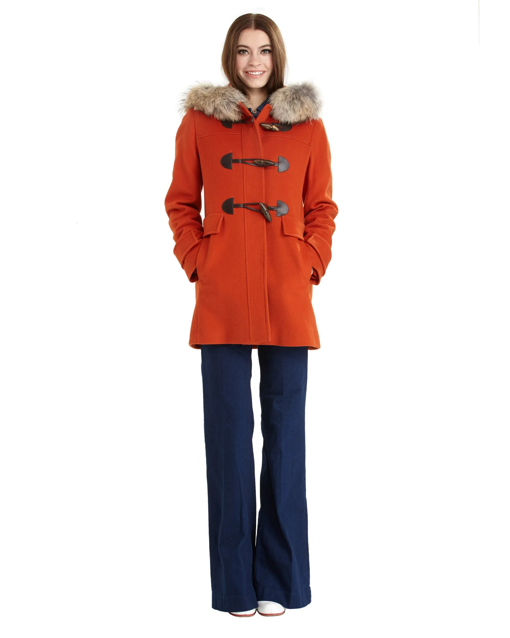 Fleurette Hooded Loro Piana Duffle Coat in Tangelo - FINAL SALE