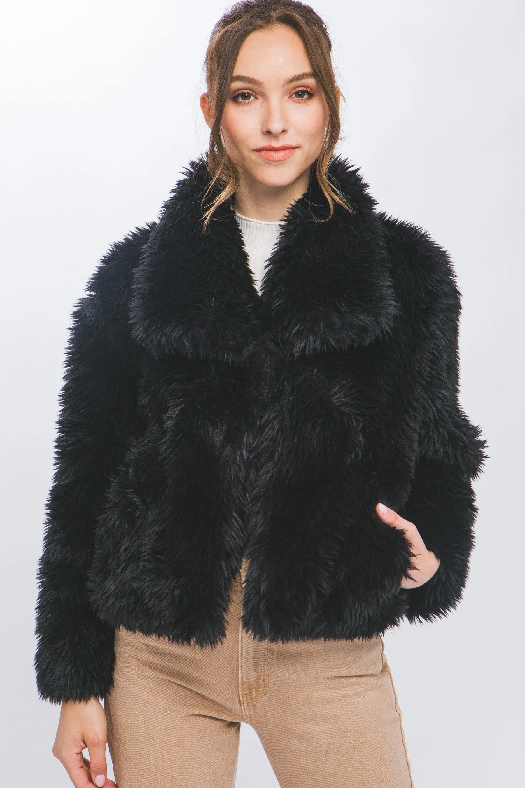 Hayden Long Sleeve Faux Fur Jacket Black