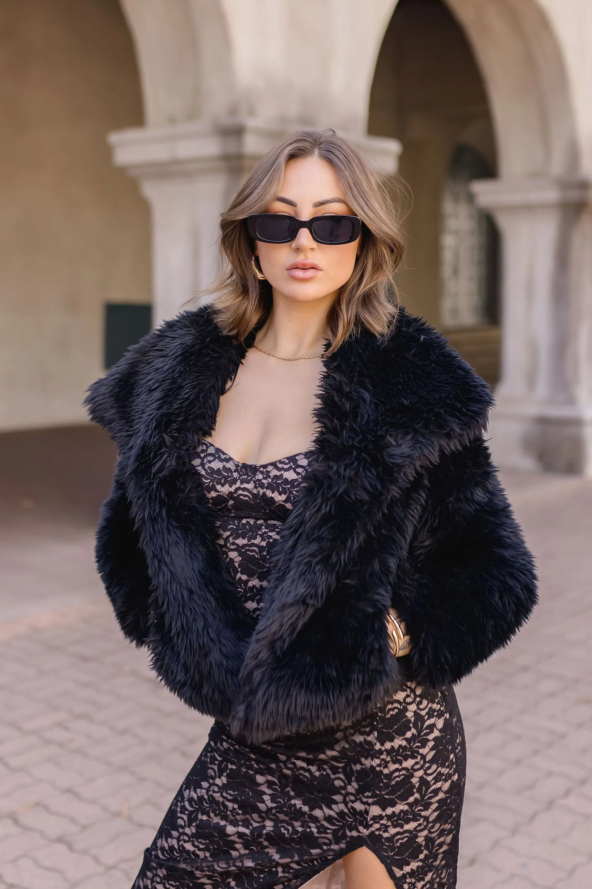 Hayden Long Sleeve Faux Fur Jacket Black