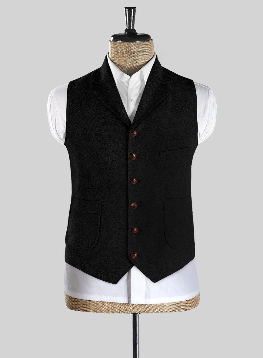 Highlander Heavy Black Herringbone Tweed Hunting Vest