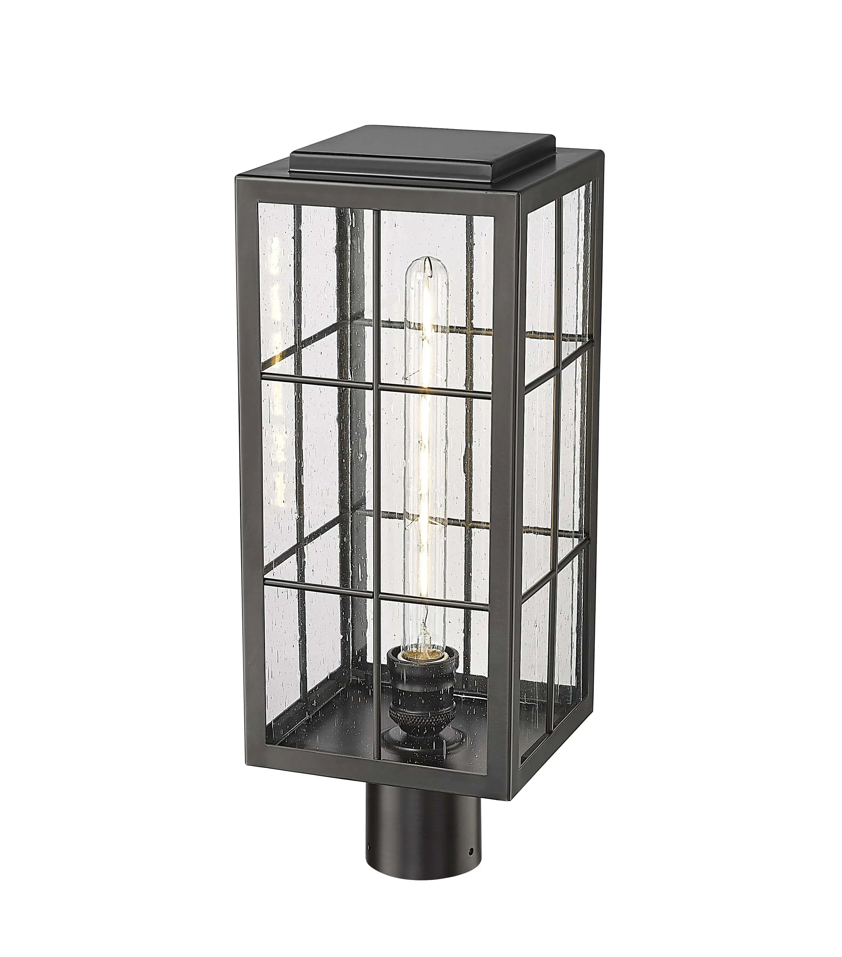 Jaxson Outdoor Post Top Lantern - Powder Coated Black - Clear Seeded Glass - 7.5in. Diameter - E26 Medium Base