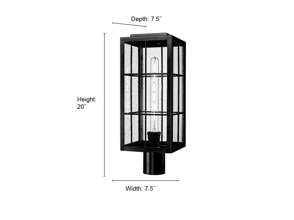 Jaxson Outdoor Post Top Lantern - Powder Coated Black - Clear Seeded Glass - 7.5in. Diameter - E26 Medium Base