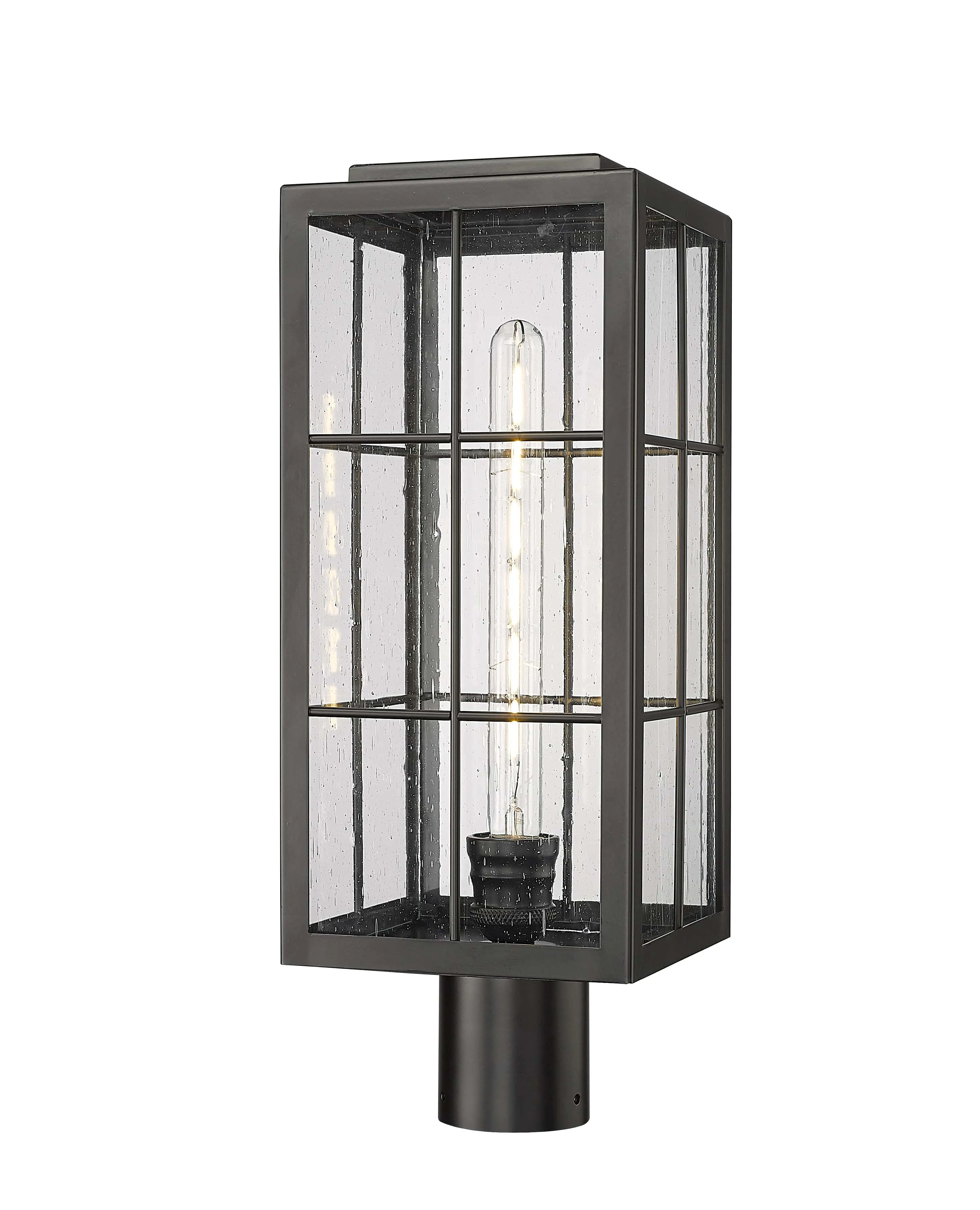 Jaxson Outdoor Post Top Lantern - Powder Coated Black - Clear Seeded Glass - 7.5in. Diameter - E26 Medium Base