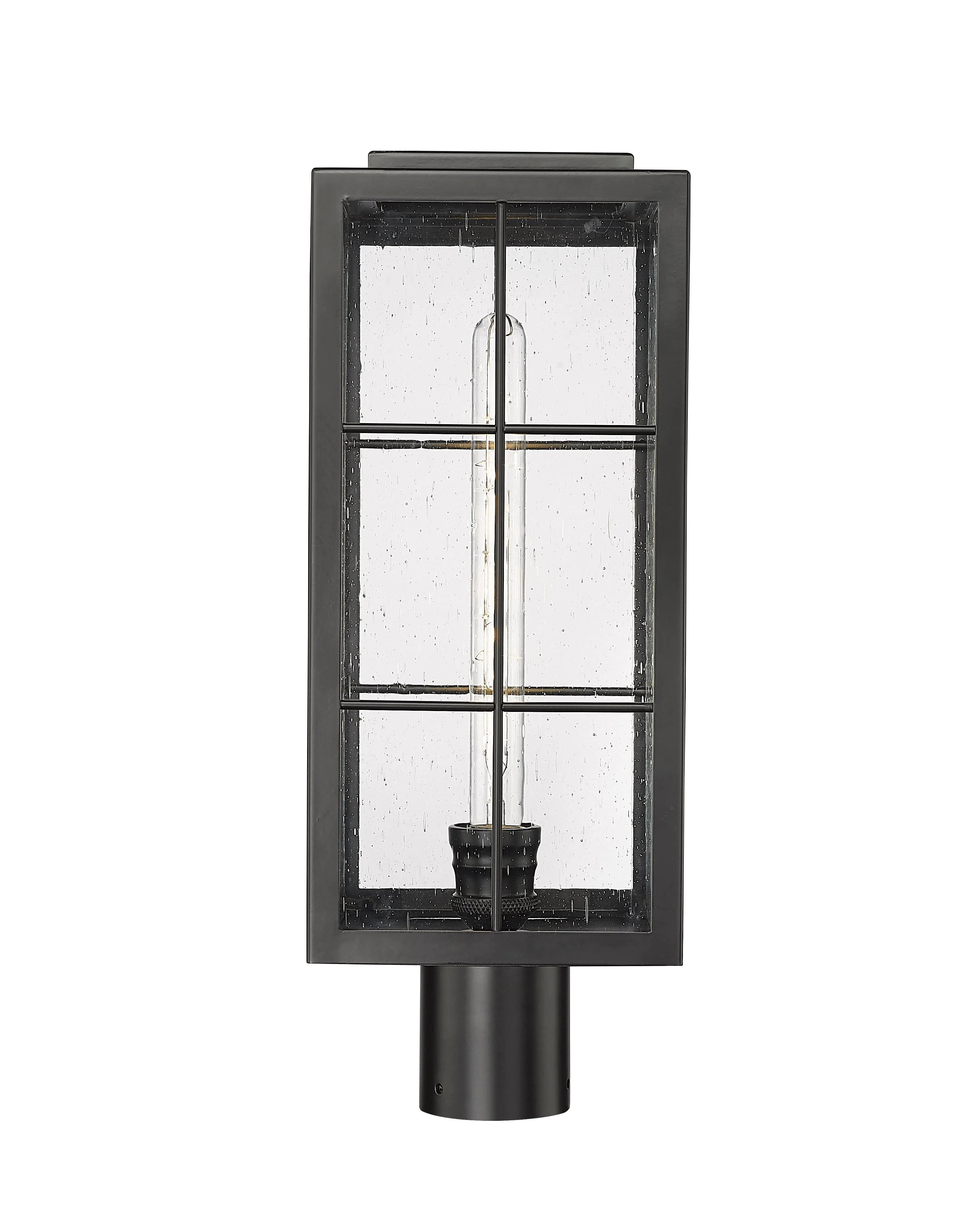 Jaxson Outdoor Post Top Lantern - Powder Coated Black - Clear Seeded Glass - 7.5in. Diameter - E26 Medium Base