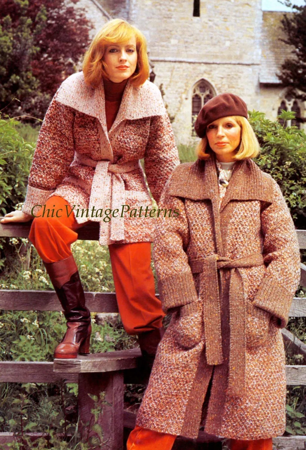 Knitted Ladies Coat Pattern, Long or Short Belted Coat, Instant Download