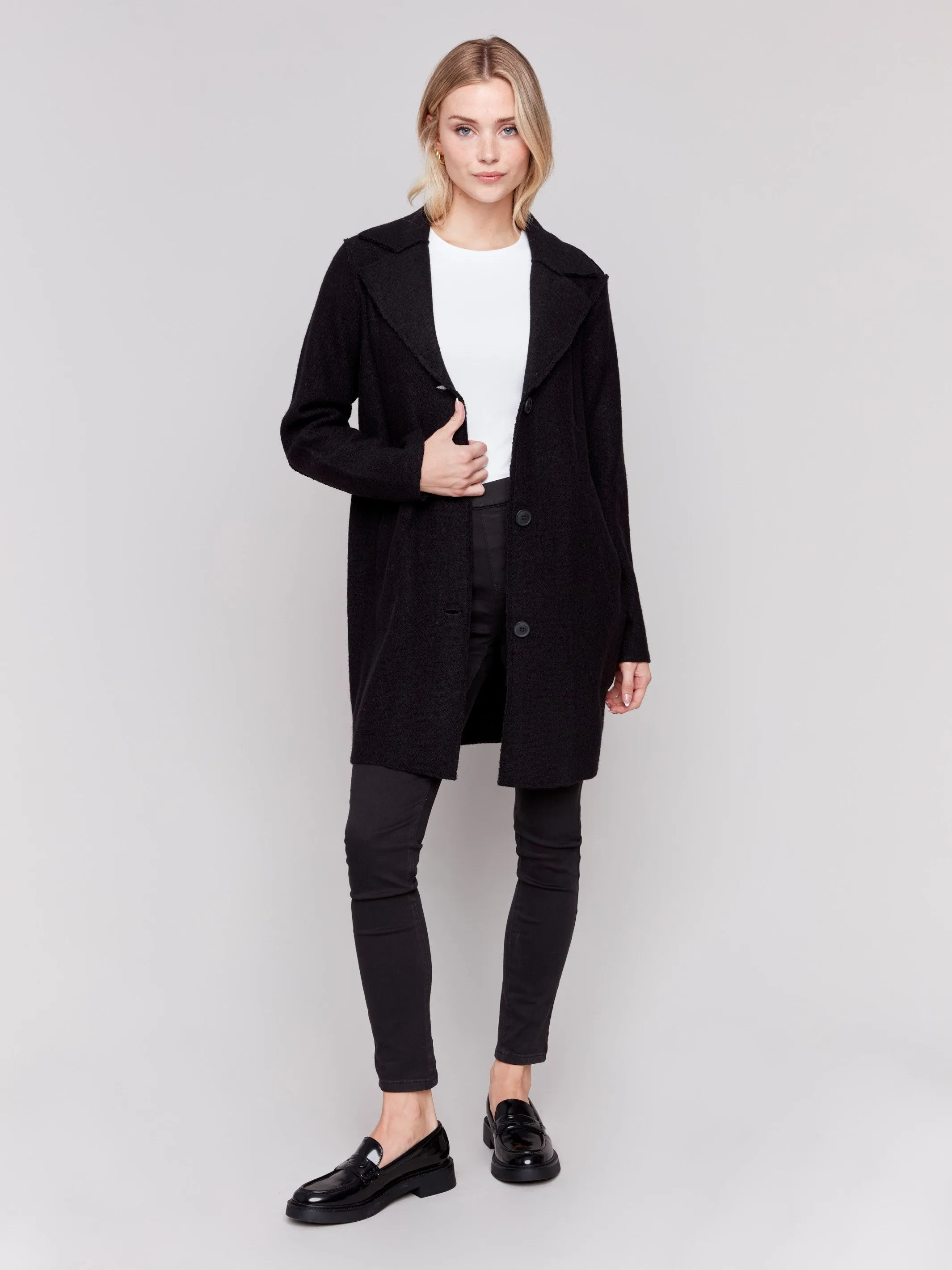 Long Boiled Wool Coat - Black