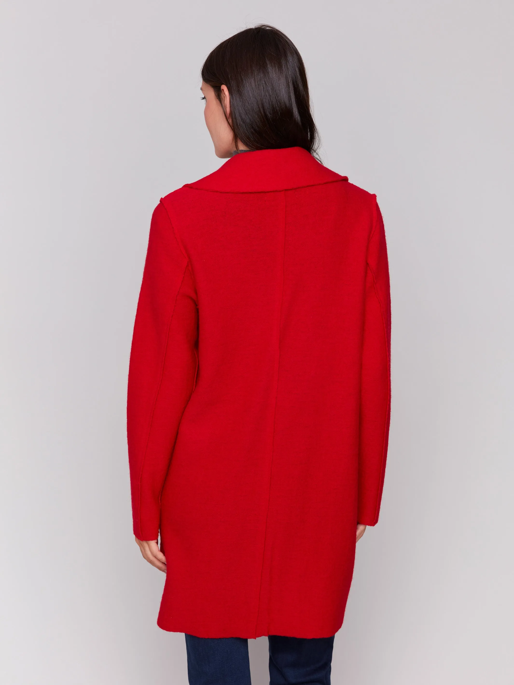 Long Boiled Wool Coat - Cranberry