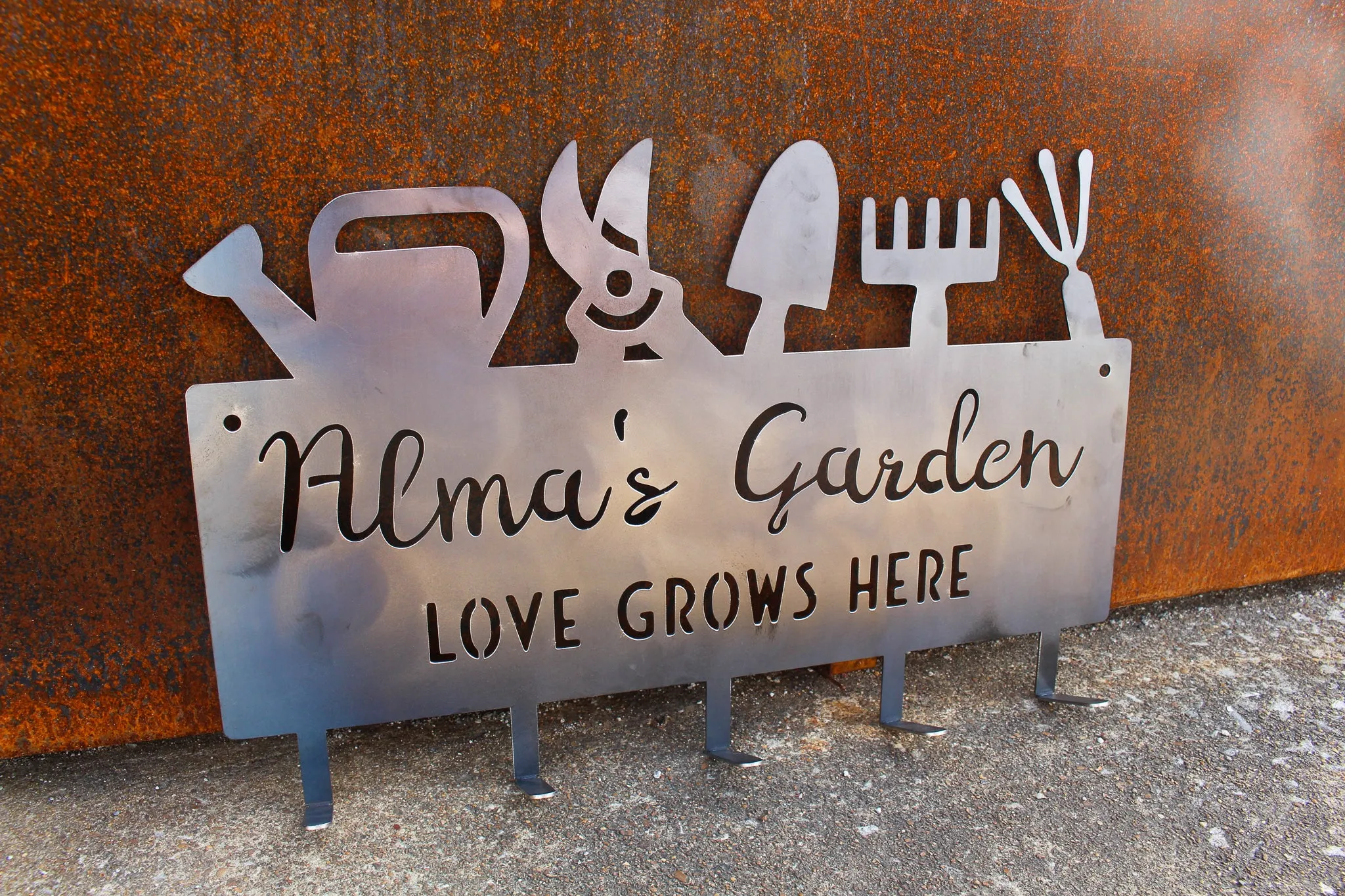 Love Grows Here Garden Tool Rack - Personalized Tool Rack with Hooks - Custom Garden Hanger - Personalized Garden Accessory